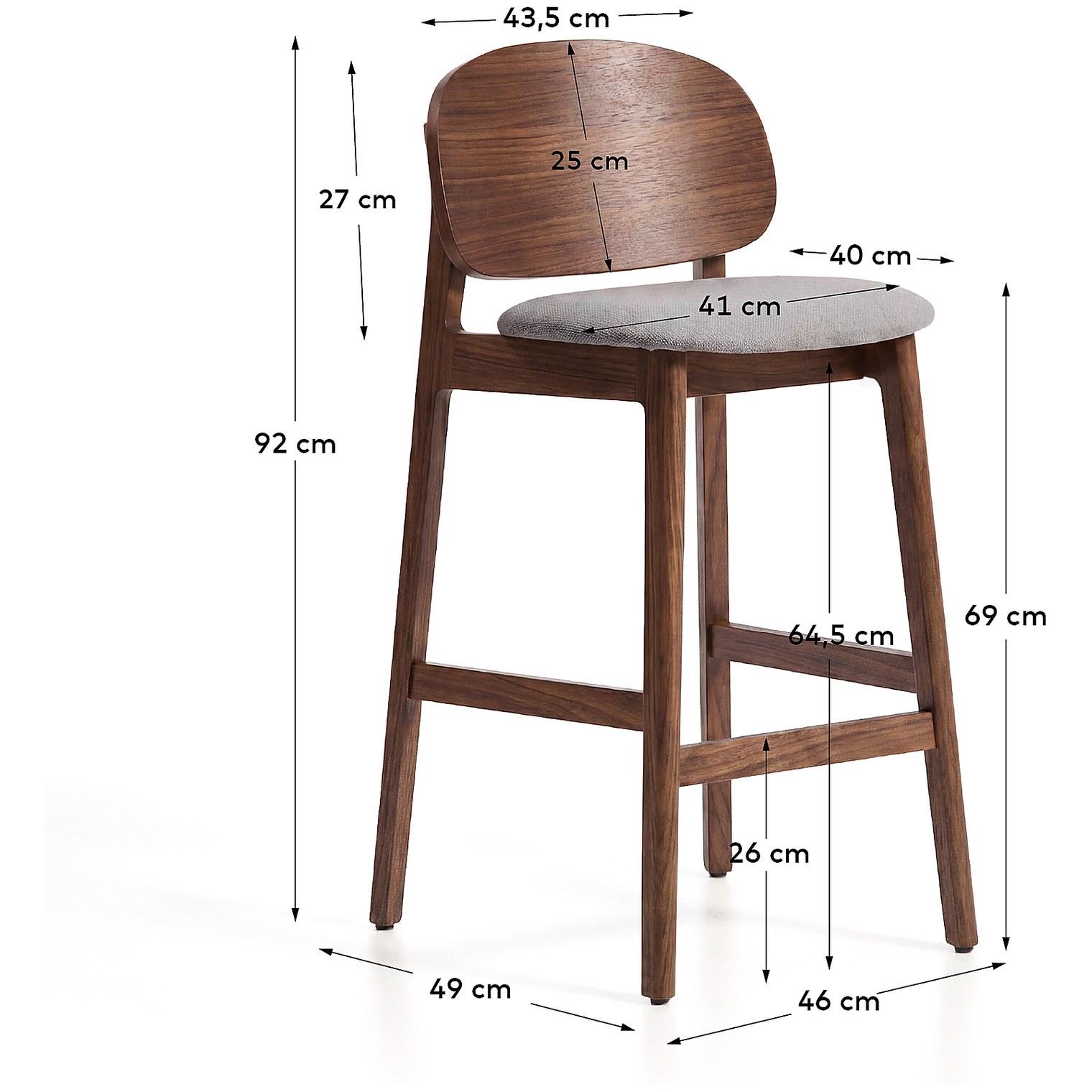Barhocker Ludara aus Eichenfurnier mit Nussbaumfinish und brauner Chenille 65 cm