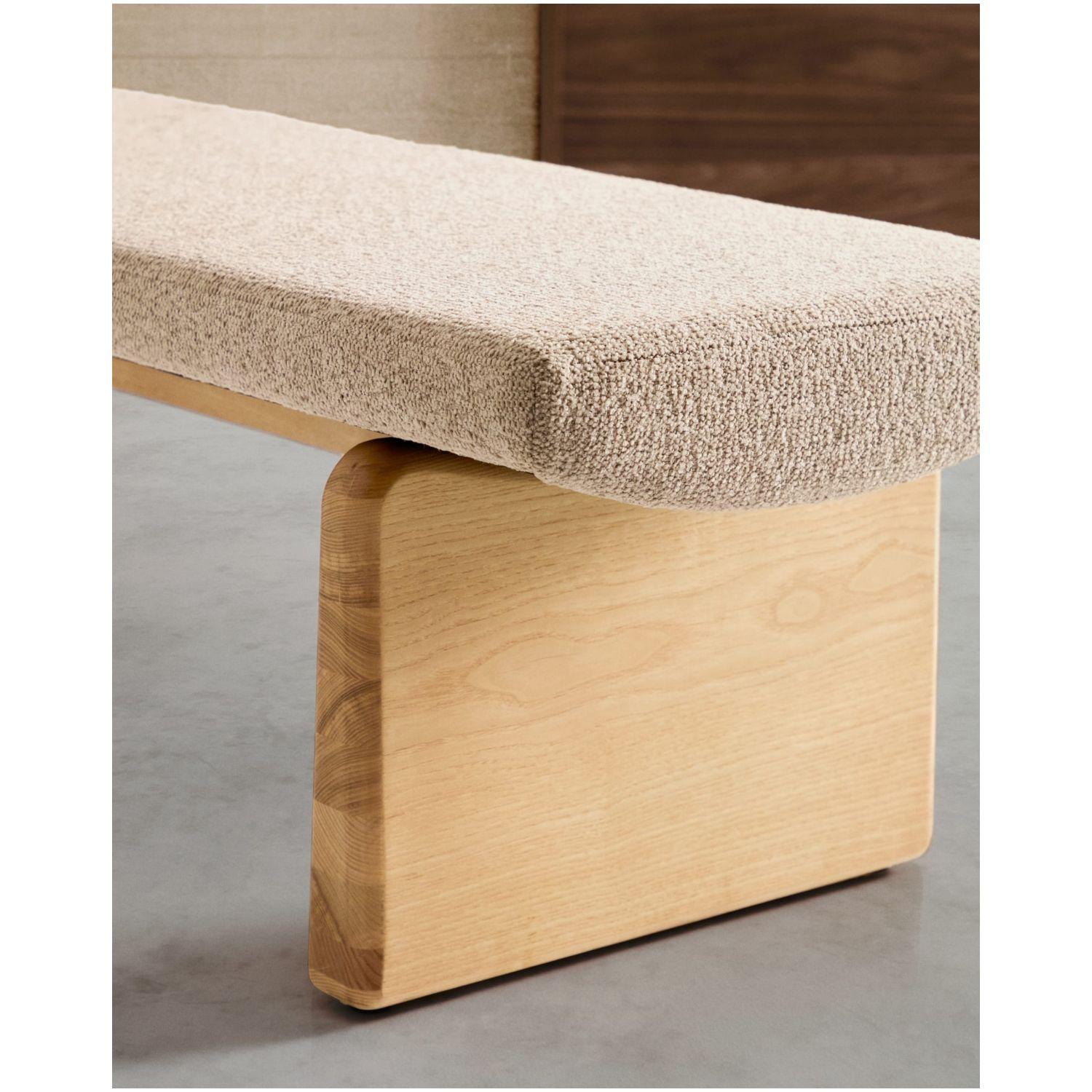 Polsterbank Topaz beige Chenille und massives Eschenholz mit natürlichem Finish 150cm FSC