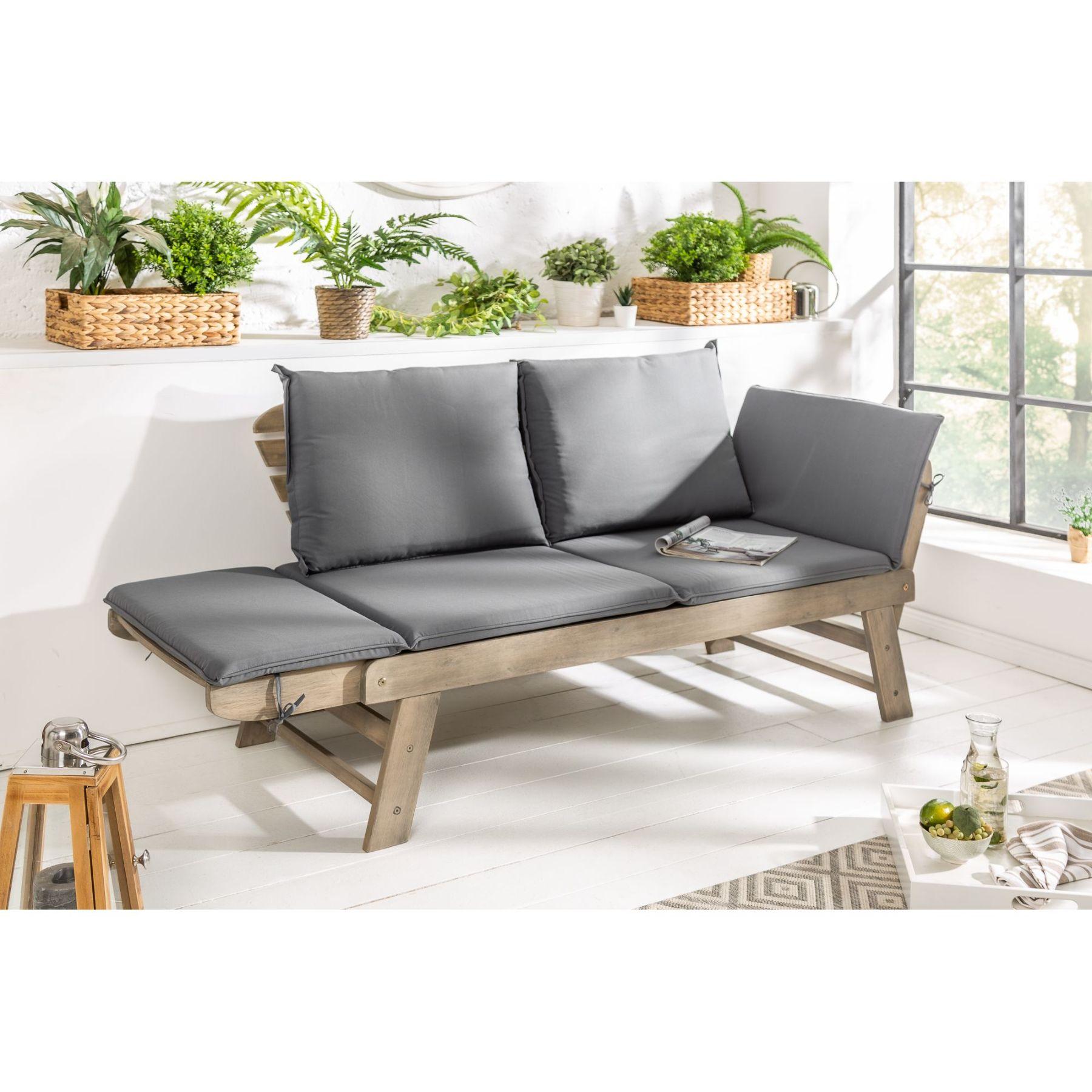Gartenbank Gartensofa mit Funktion Akazienholz Stoff Grau 152