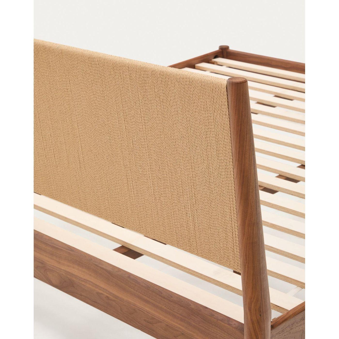 Holzbett mit Kopfteil Elan Furnier und massivem Walnussholz mit Seil - Grösse: 160x200