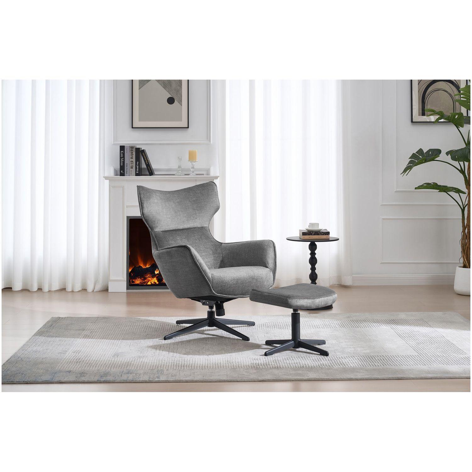 Relaxsessel drehbar Vana Samt Stoff grau Metall schwarz
