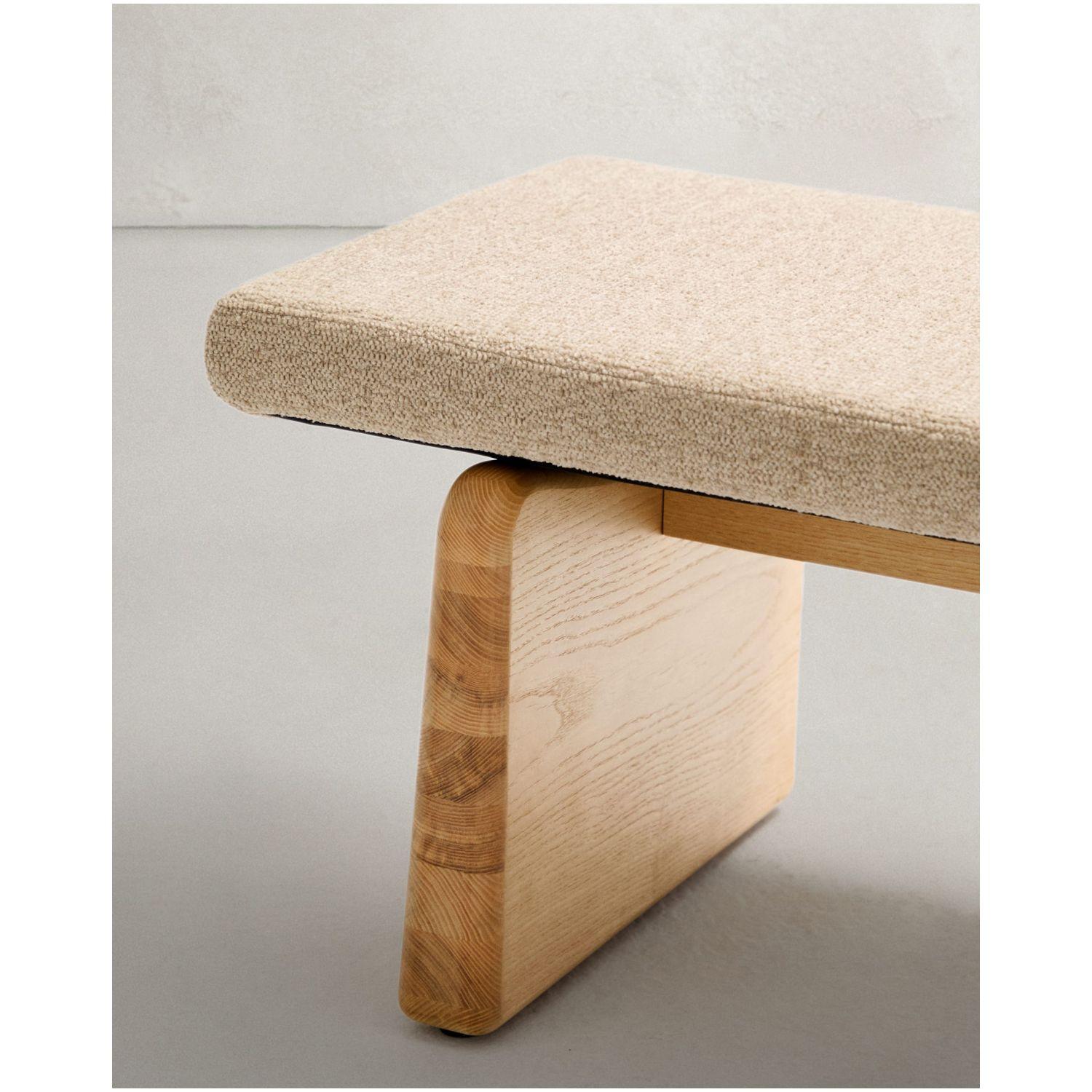 Polsterbank Topaz beige Chenille und massives Eschenholz mit natürlichem Finish 150cm FSC