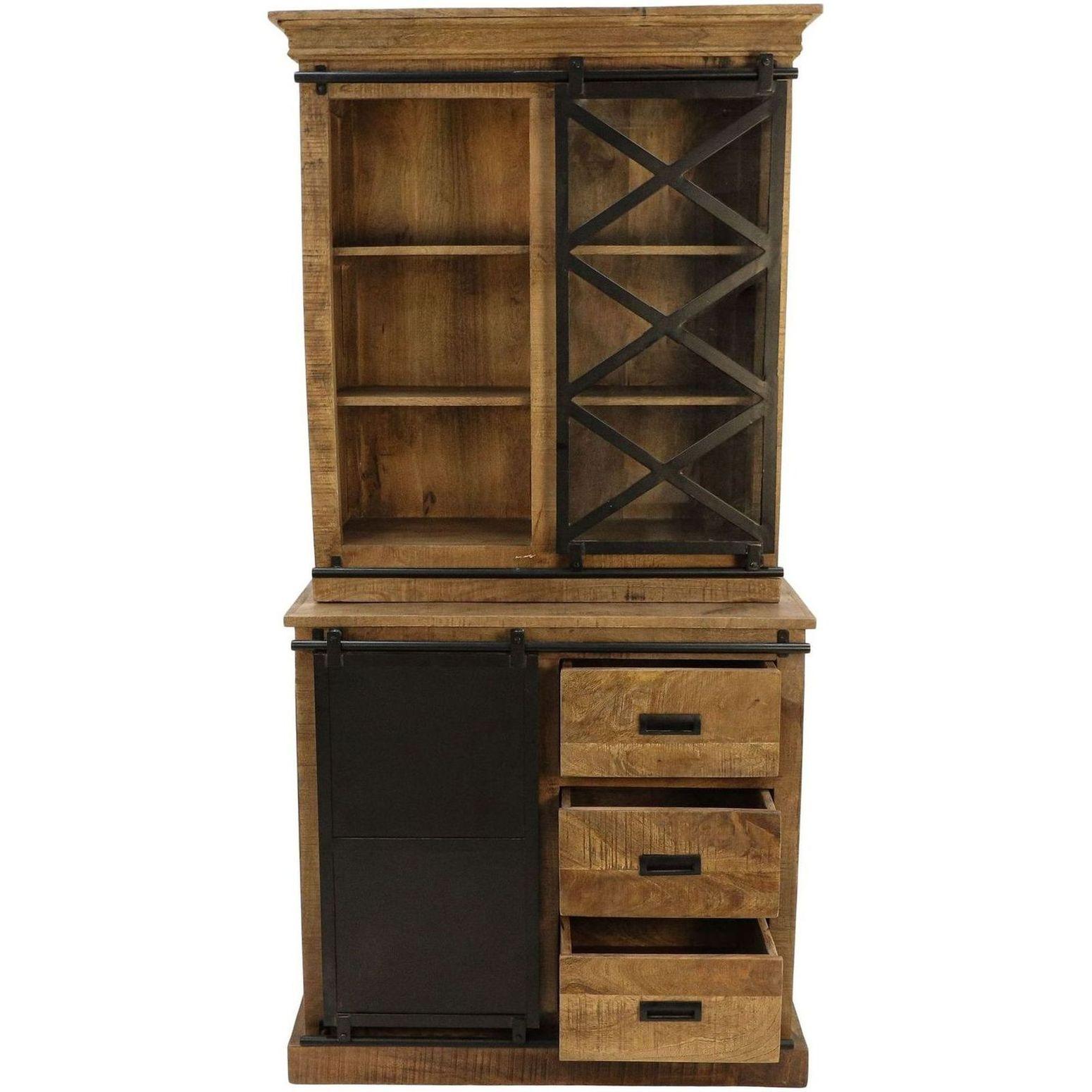 Vitrinenschrank Industry Loft Mangoholz Vintage Metall schwarz 95x195 (mit Schiebetür)