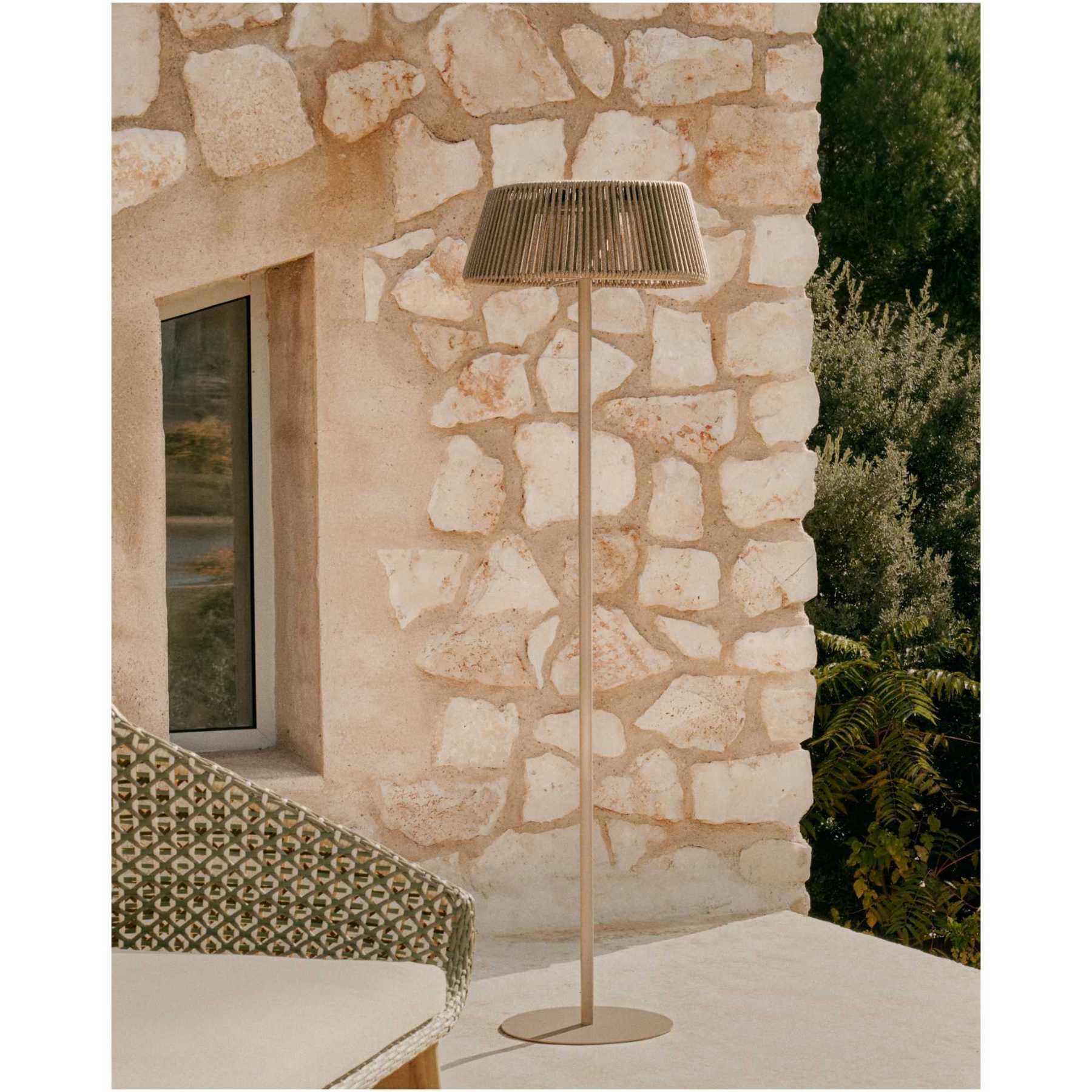 Outdoor-Solar-Stehlampe Aldet aus grauem Seil 46x46
