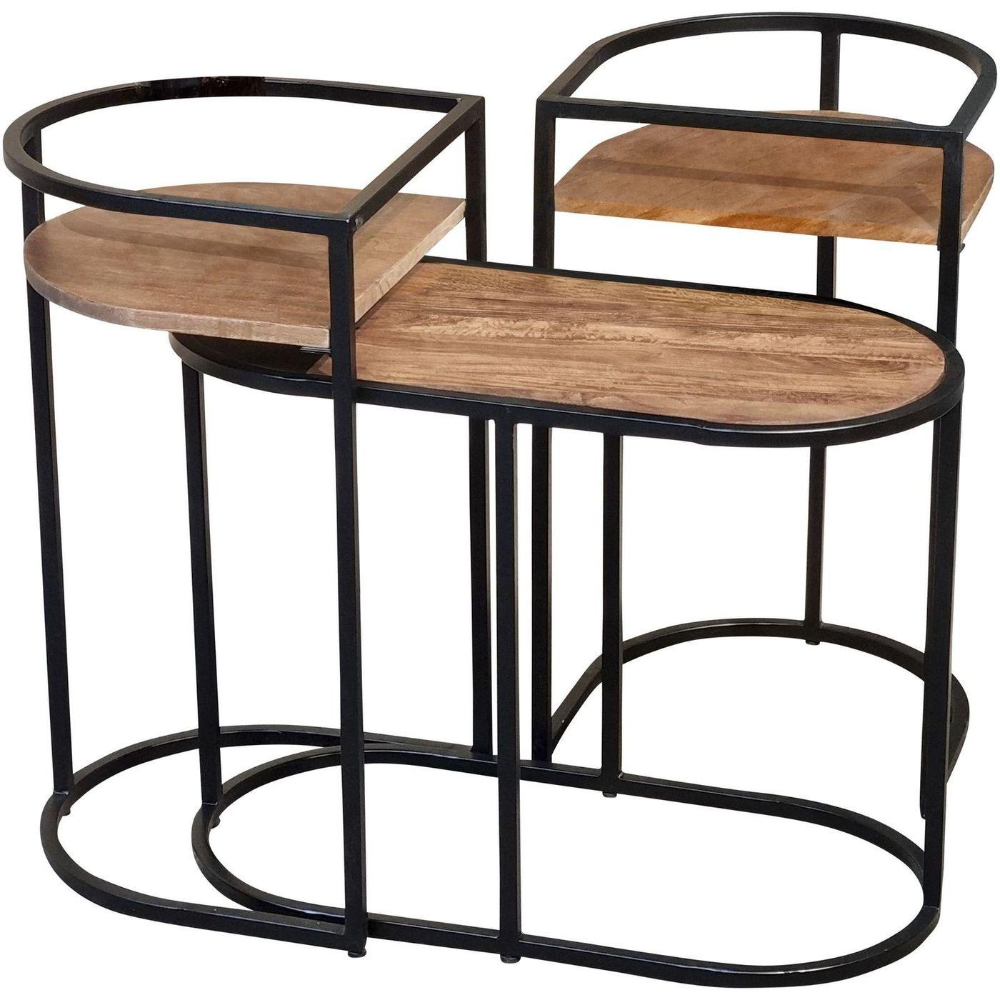 Beistelltisch Blumensäule Mangoholz Metall (3er-Set)