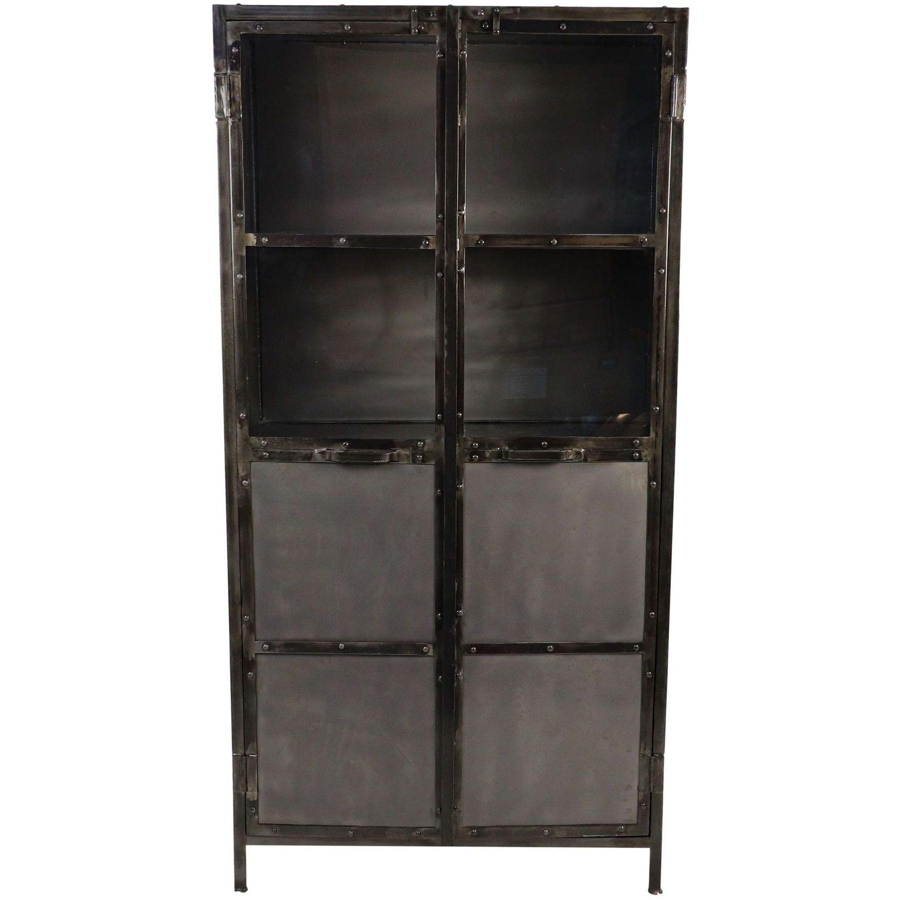 Standvitrine Metall Glas Industrial Loft vintage grau 90x180