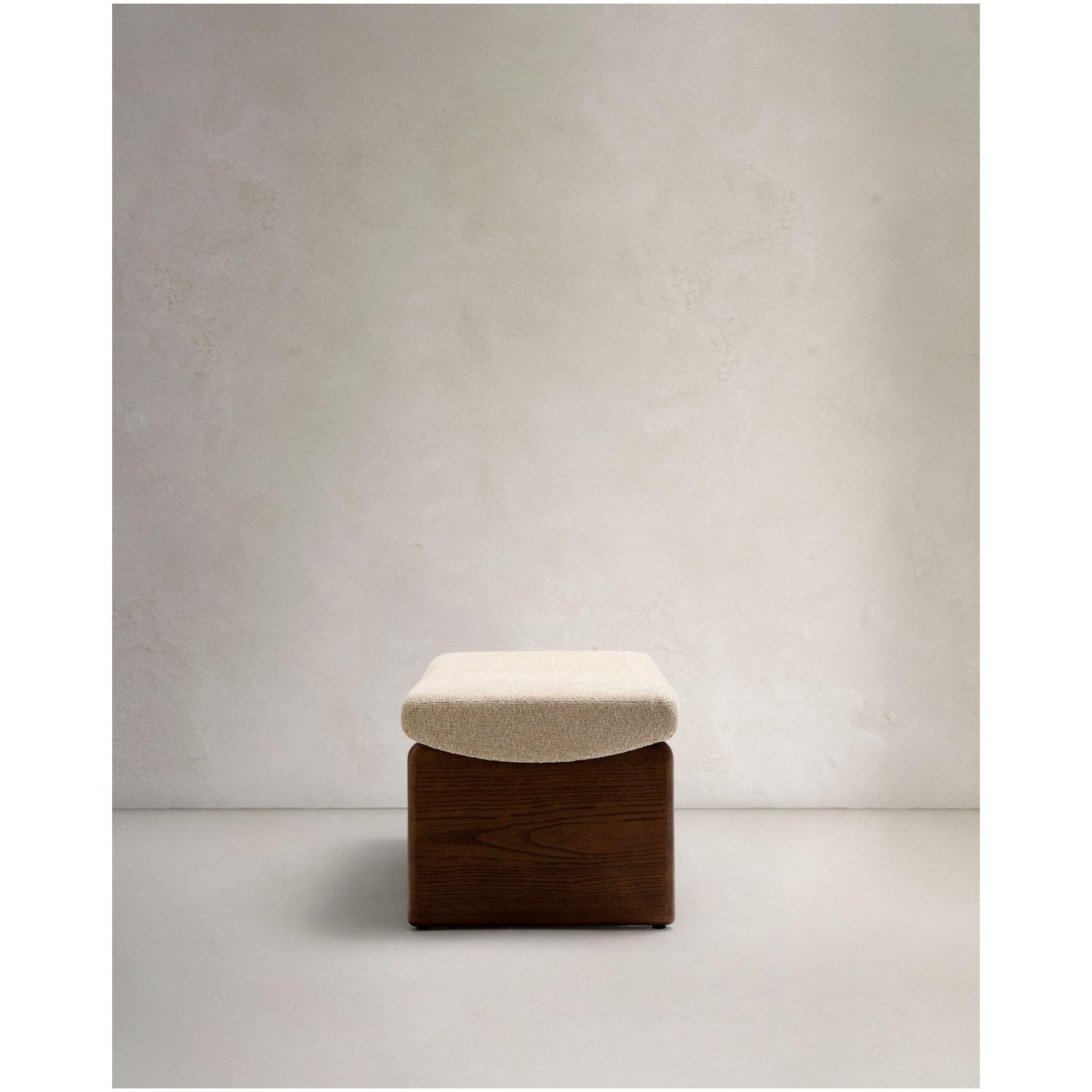 Polsterbank Topaz beiger Chenille und massives Eschenholz mit Walnuss-Finish 150cm FSC 100