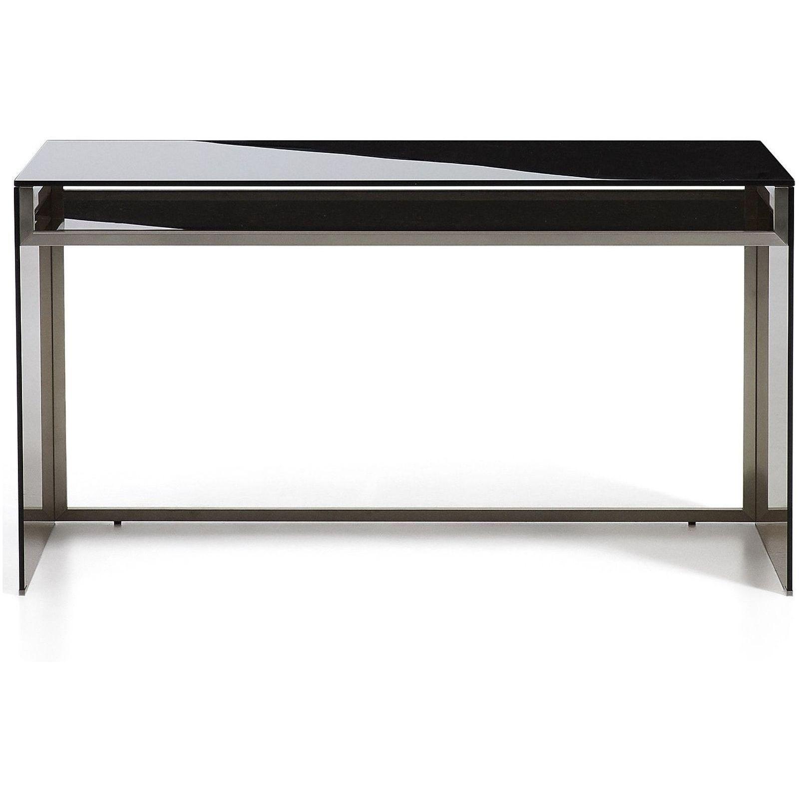 Schreibtisch Adile aus gehärtetem Glas in Braun und Edelstahl 142x77