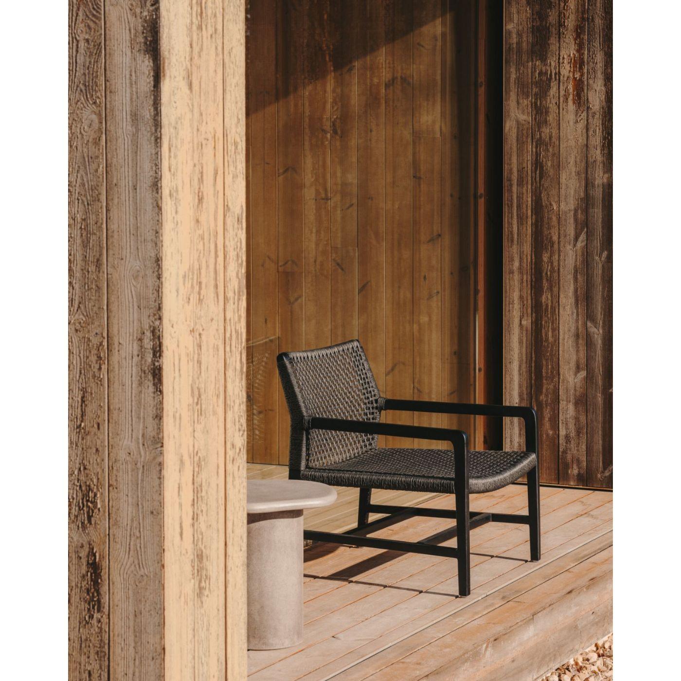 Garten Holzsessel aus massivem Teakholz schwarz mit Geflecht Sabolla