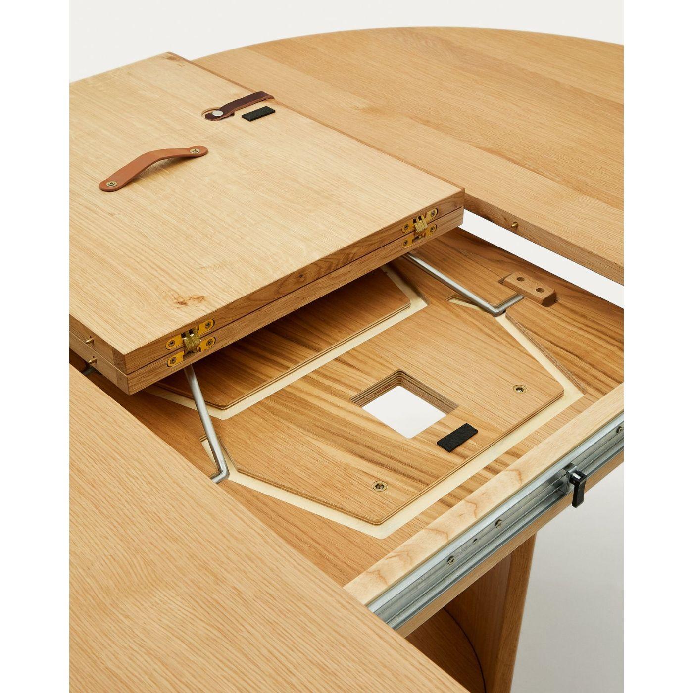 Esstisch Ausziehtisch rund Artis Massivholz und Eichenfurnier 100% FSC - Grösse: 120x120-170x80