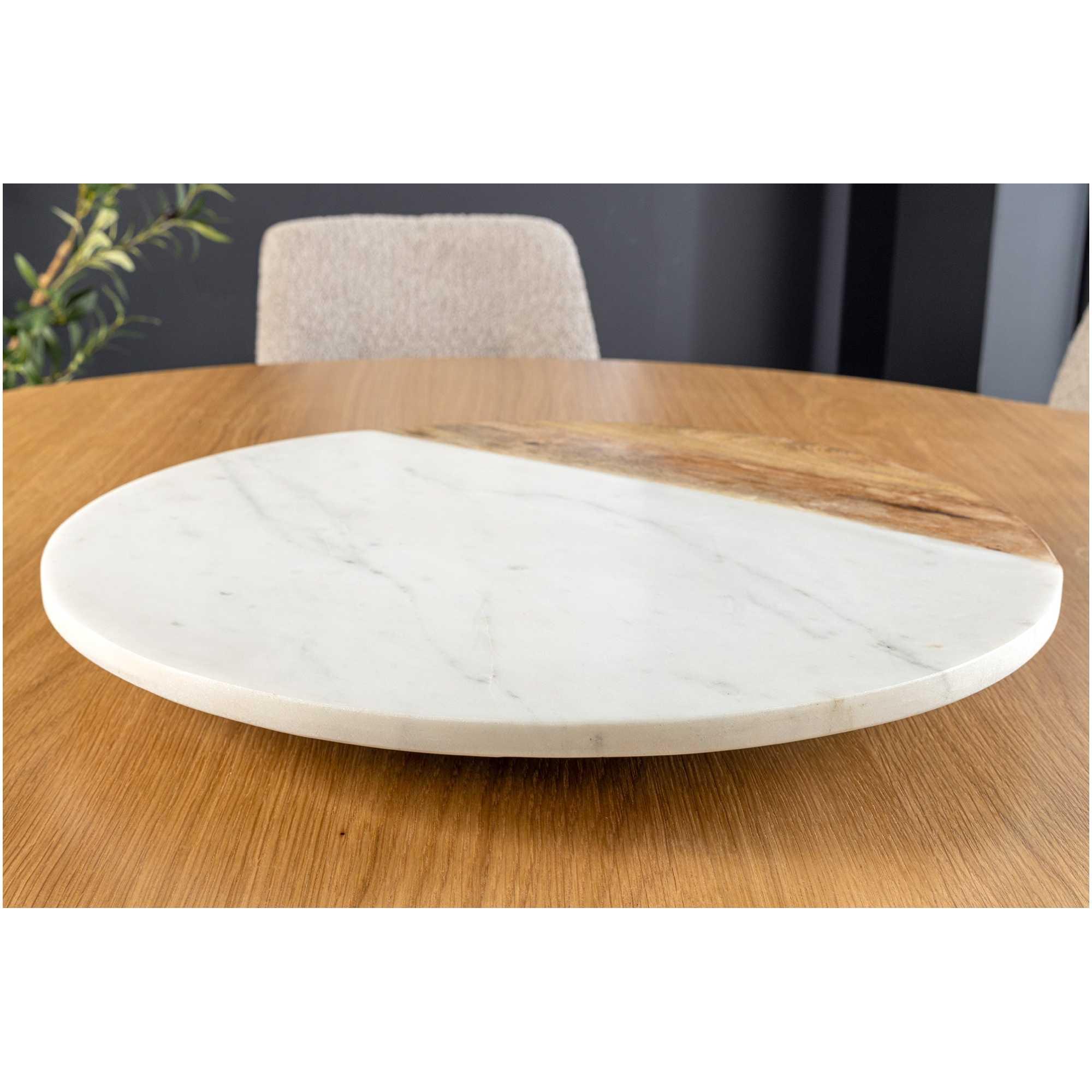 Drehtablett rund Servierboy Marmor weiss Mangoholz 50x50