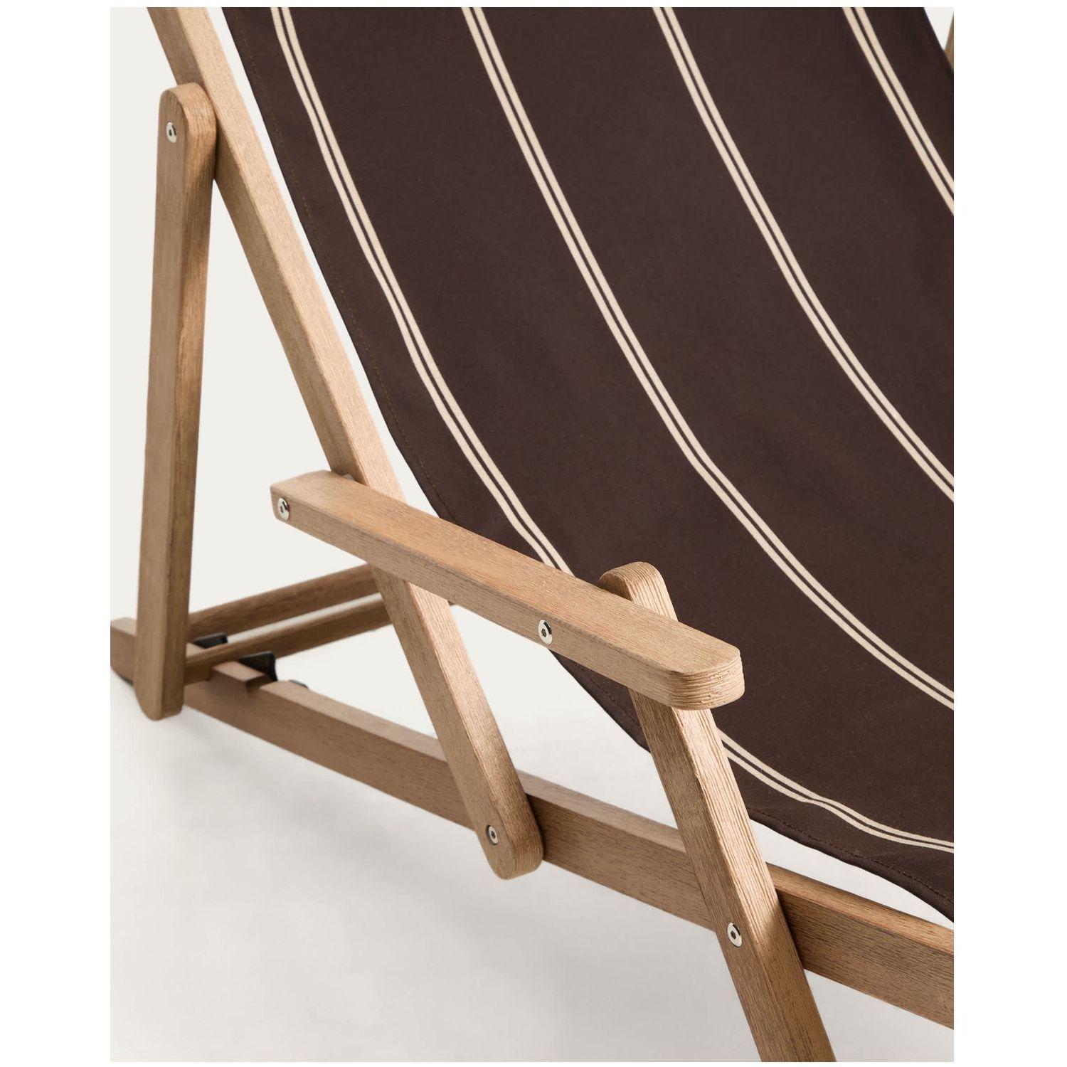 Braun-beige gestreifter klappbarer Outdoor-Liegestuhl Vilara aus massivem Akazienholz FSC