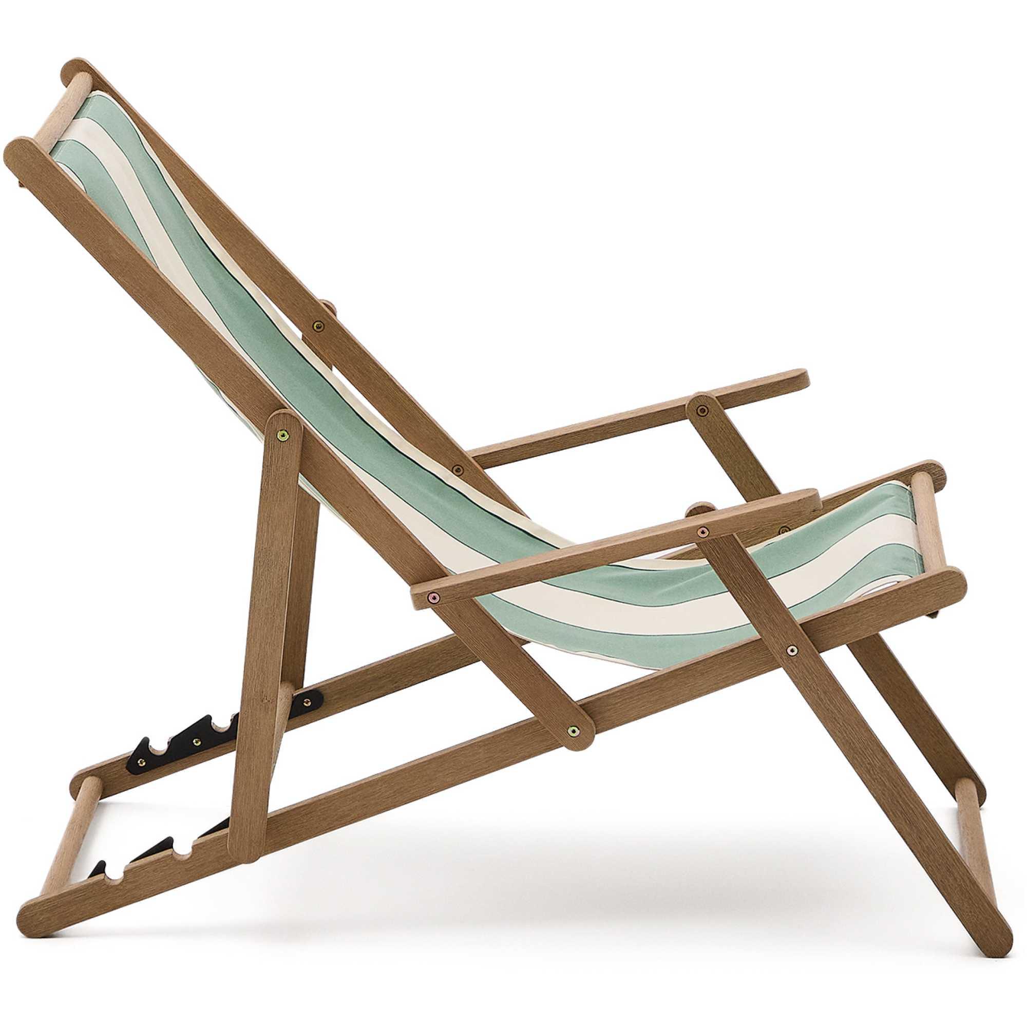 Grün-beige gestreifter klappbarer Outdoor-Liegestuhl Vilara aus massivem Akazienholz, FSC 100%