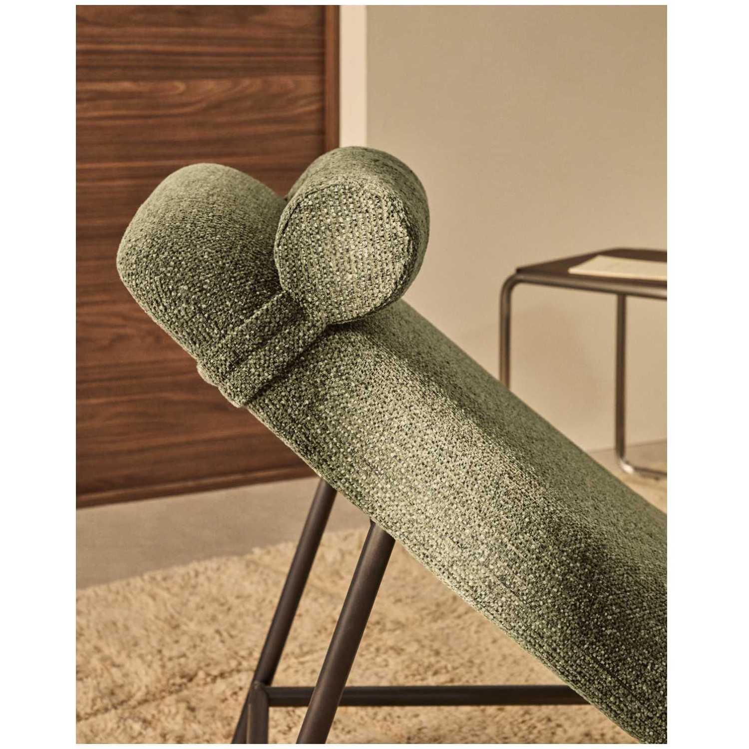 Liege Divan Osla mit grüner Chenille und Beinen aus gebürstetem Edelstahl 175 cm