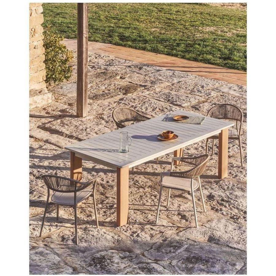 Gartentisch ausziehbar Livorno Aluminium ecru Holzoptik 233-350x100