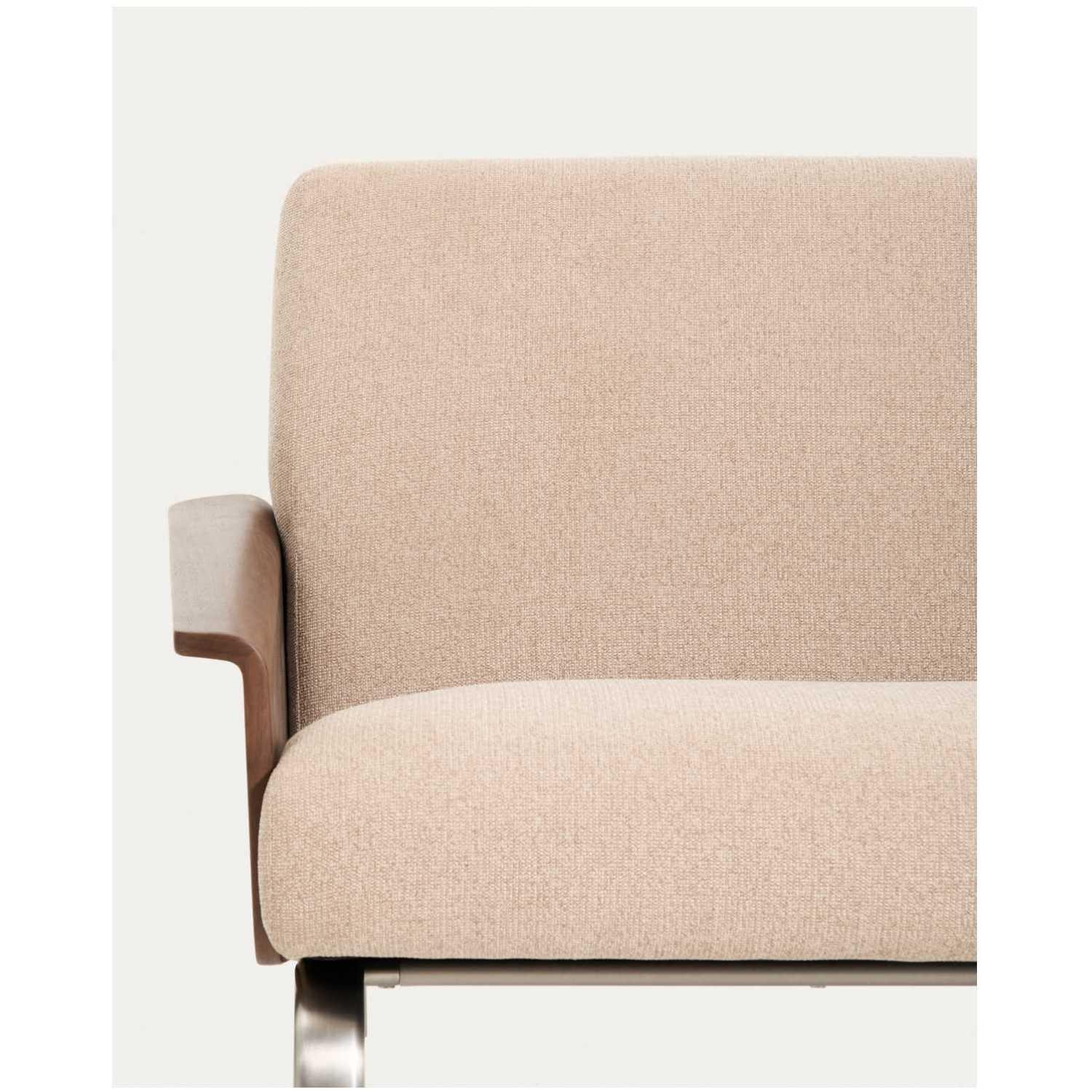 2-Sitzer-Sofa Amsen Nussbaumfurnier Chenille Stoff hellbraun Beine Edelstahl gebürstetet 150 FSC 100%