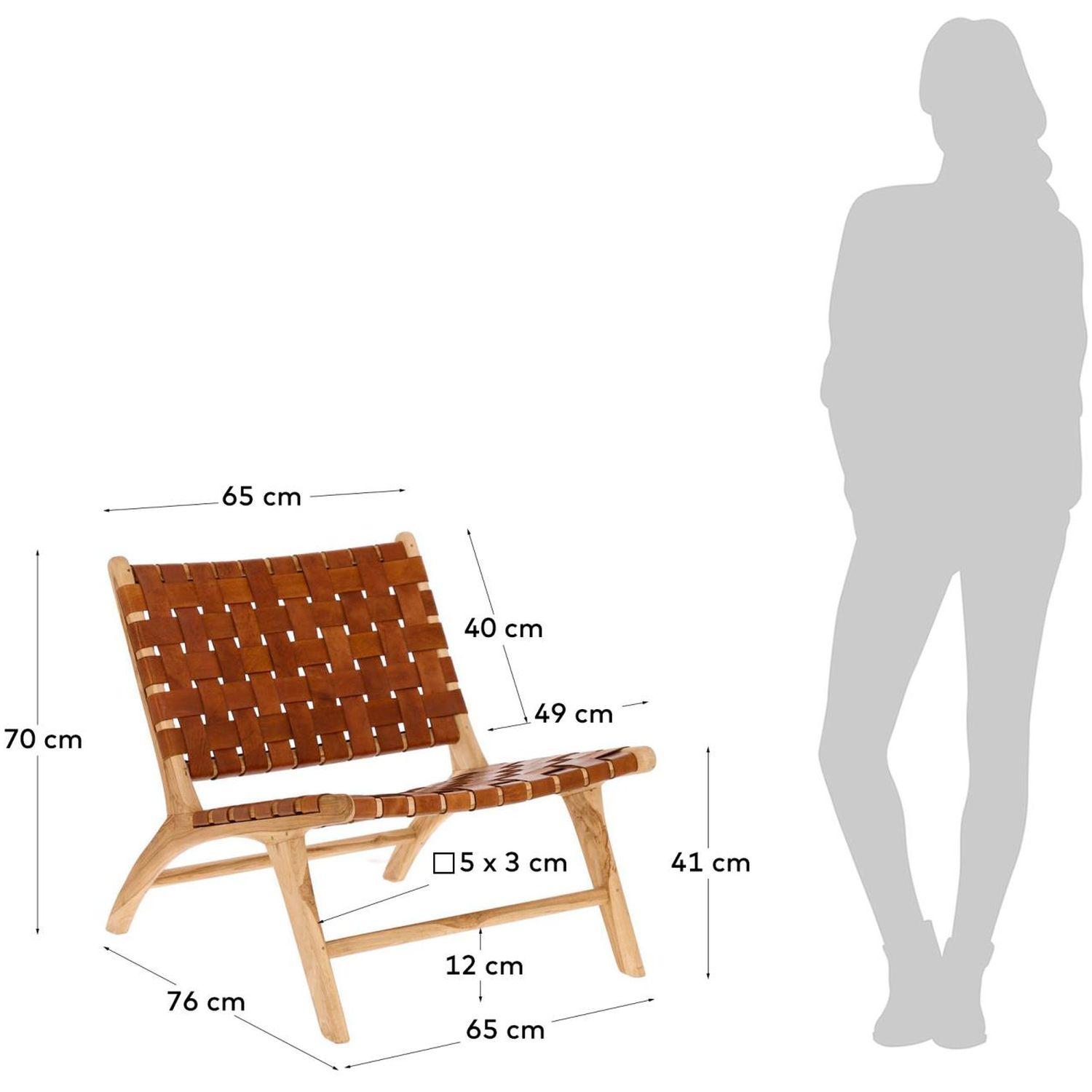 Holzsessel Calixta Teakholz Ledergeflecht braun