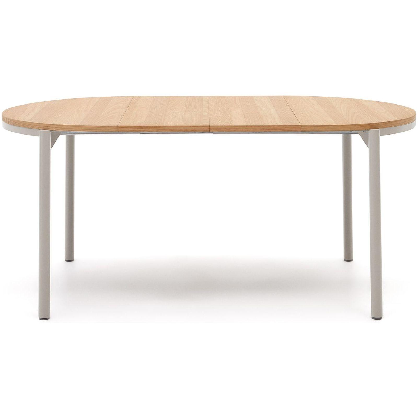 Ausziehtisch rund Montuiri Eichenfurnier natur Stahlbeine grau 90-130x90
