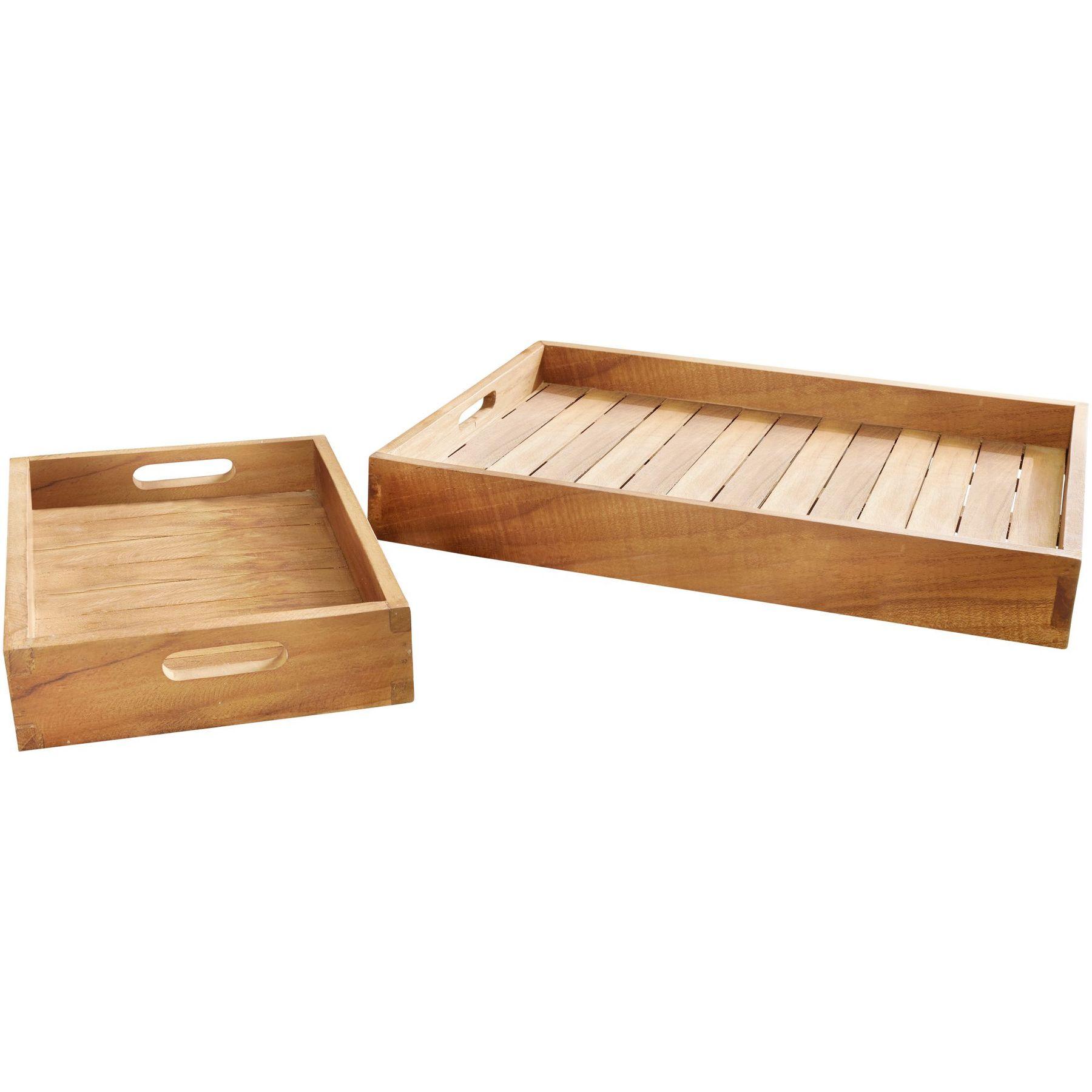 Deko Tablett Teakholz natur (2er-Set)