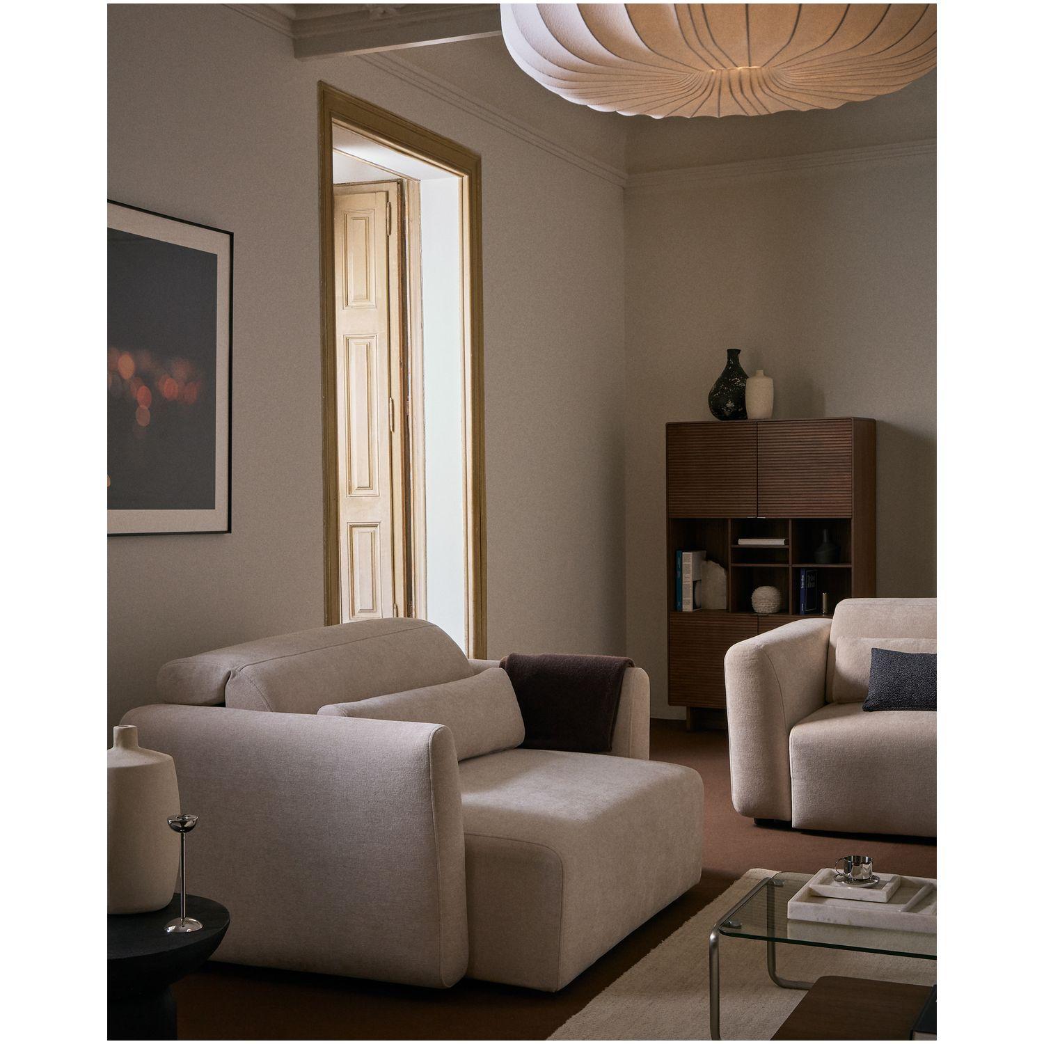 2-Sitzer-Sofa Lares mit elektrisch ausfahrbaren Sitzen und verstellbarer Kopfstütze in beiger Chenille 150 cm