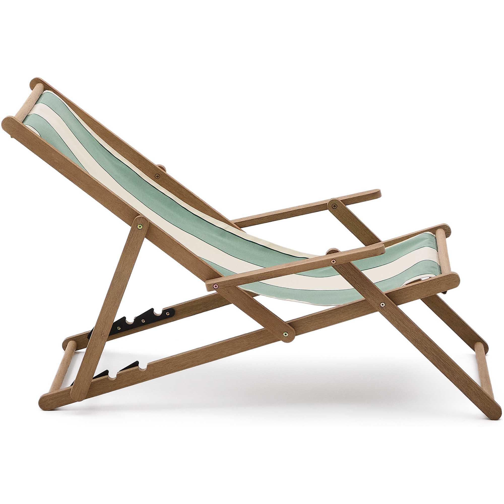 Grün-beige gestreifter klappbarer Outdoor-Liegestuhl Vilara aus massivem Akazienholz, FSC 100%