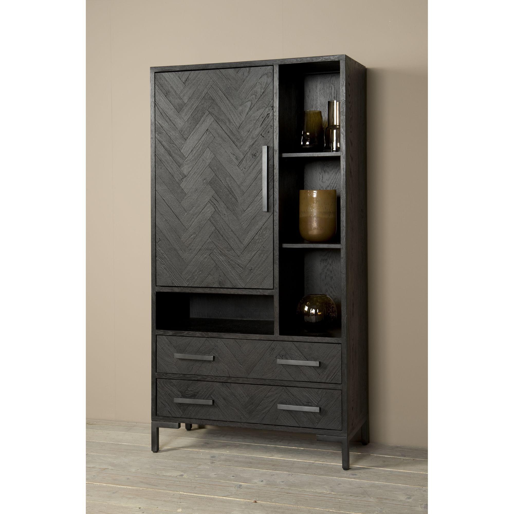 Holzschrank Gaju Fishbone recycelte Hölzer schwarz 100x190