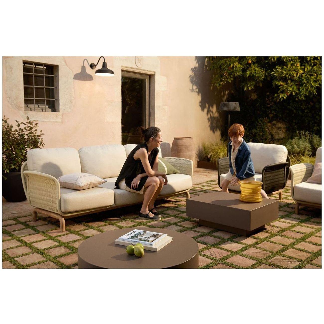 Outdoor-Solar-Stehlampe Aldet aus flachem Seil mit braunem Metallfuss 46x46