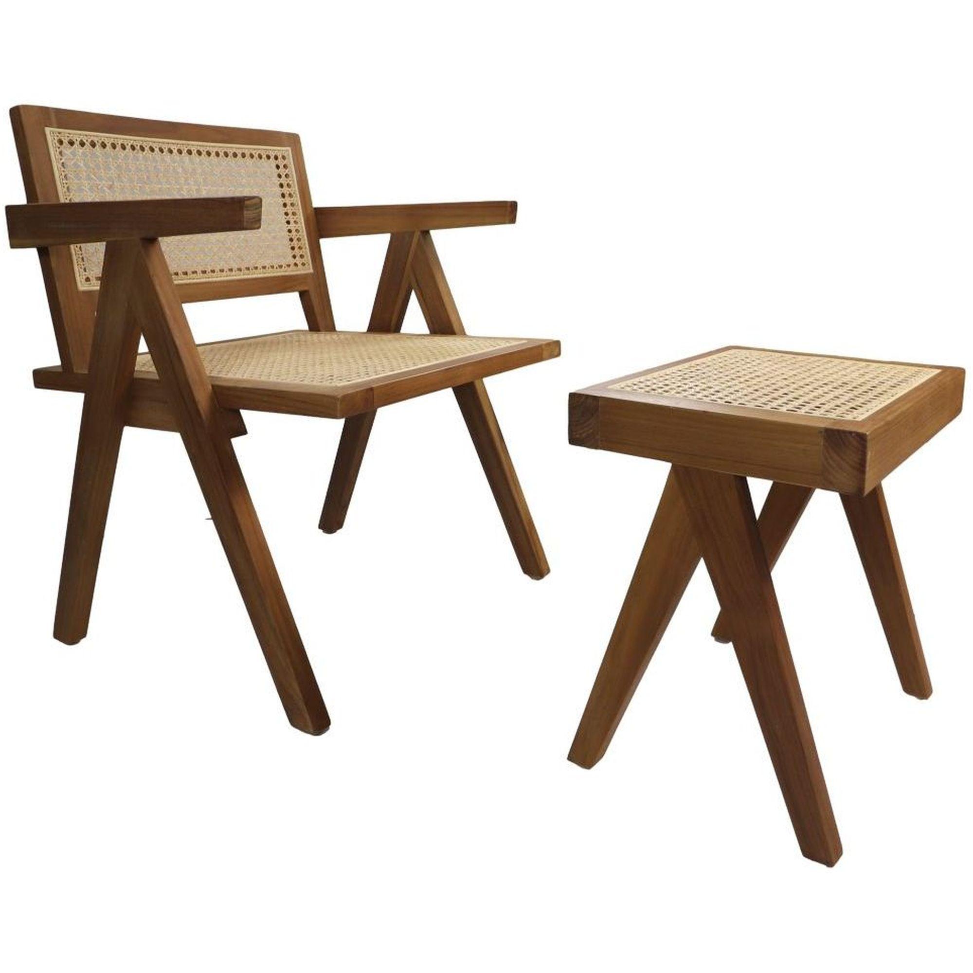 Holzsessel mit Armlehne Ubud Teakholz Wiener Geflecht natur