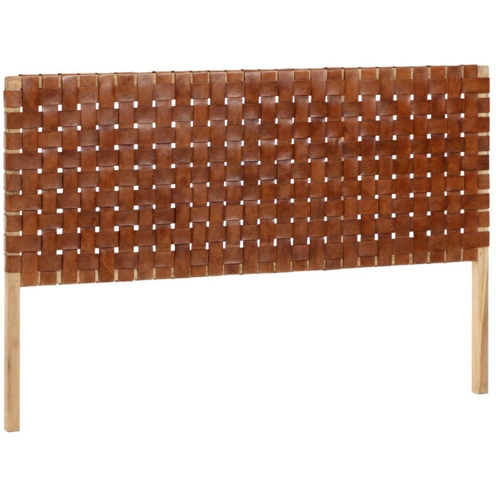 Bettkopfteil Calixta Teakholz Ledergeflecht braun 150