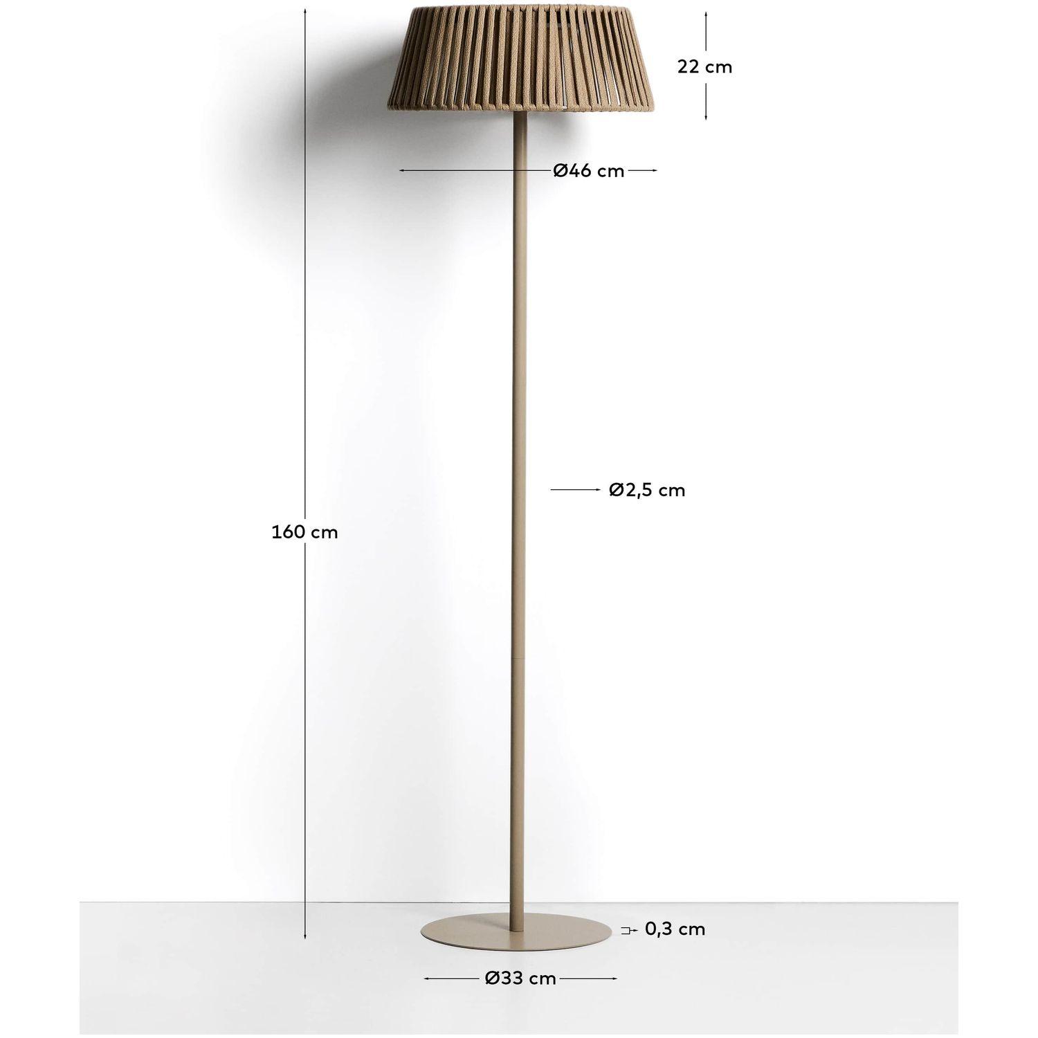 Outdoor-Solar-Stehlampe Aldet aus flachem Seil mit beigem Metallfuss 46x46