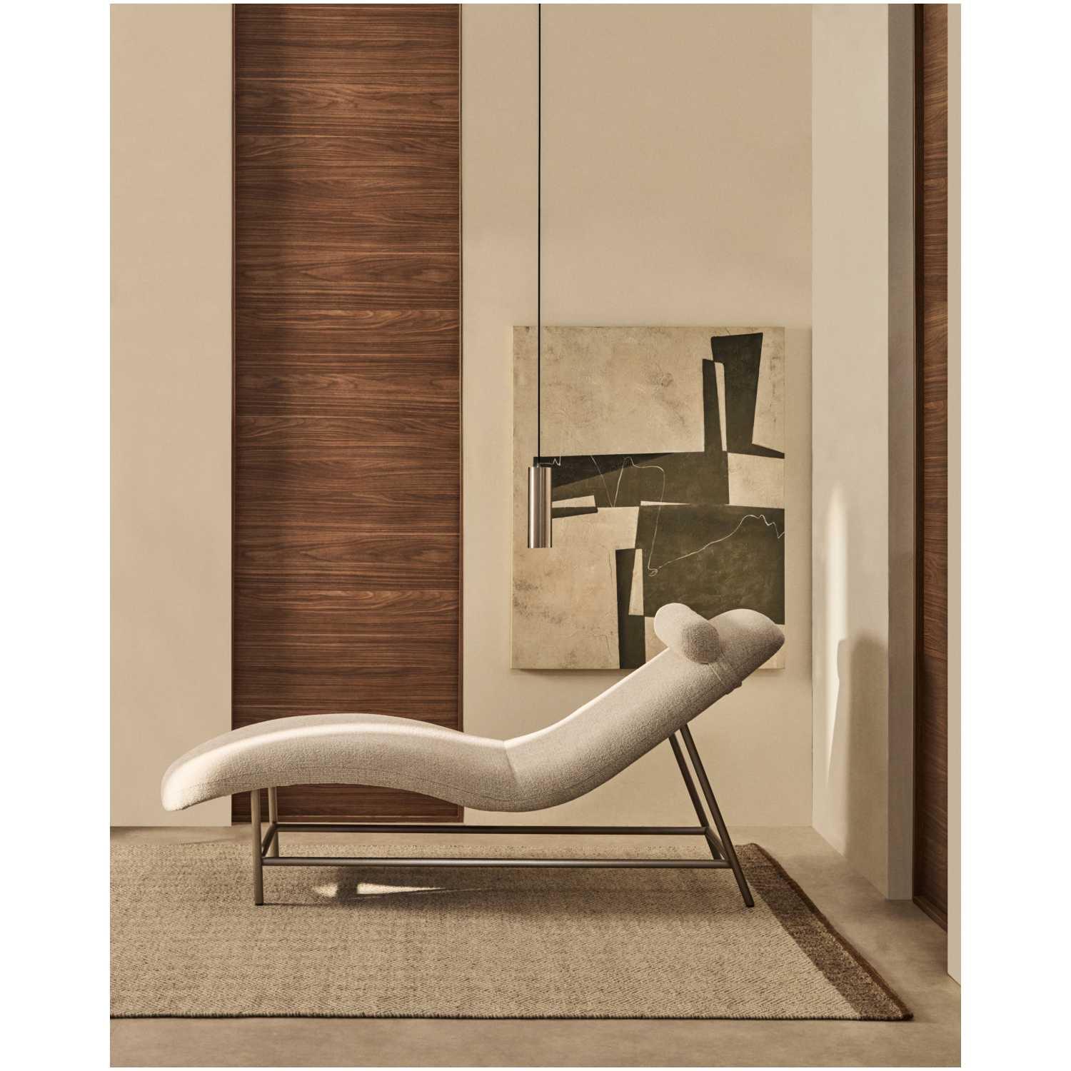 Liege Divan Osla mit beiger Chenille und Beinen aus gebürstetem Edelstahl 175 cm