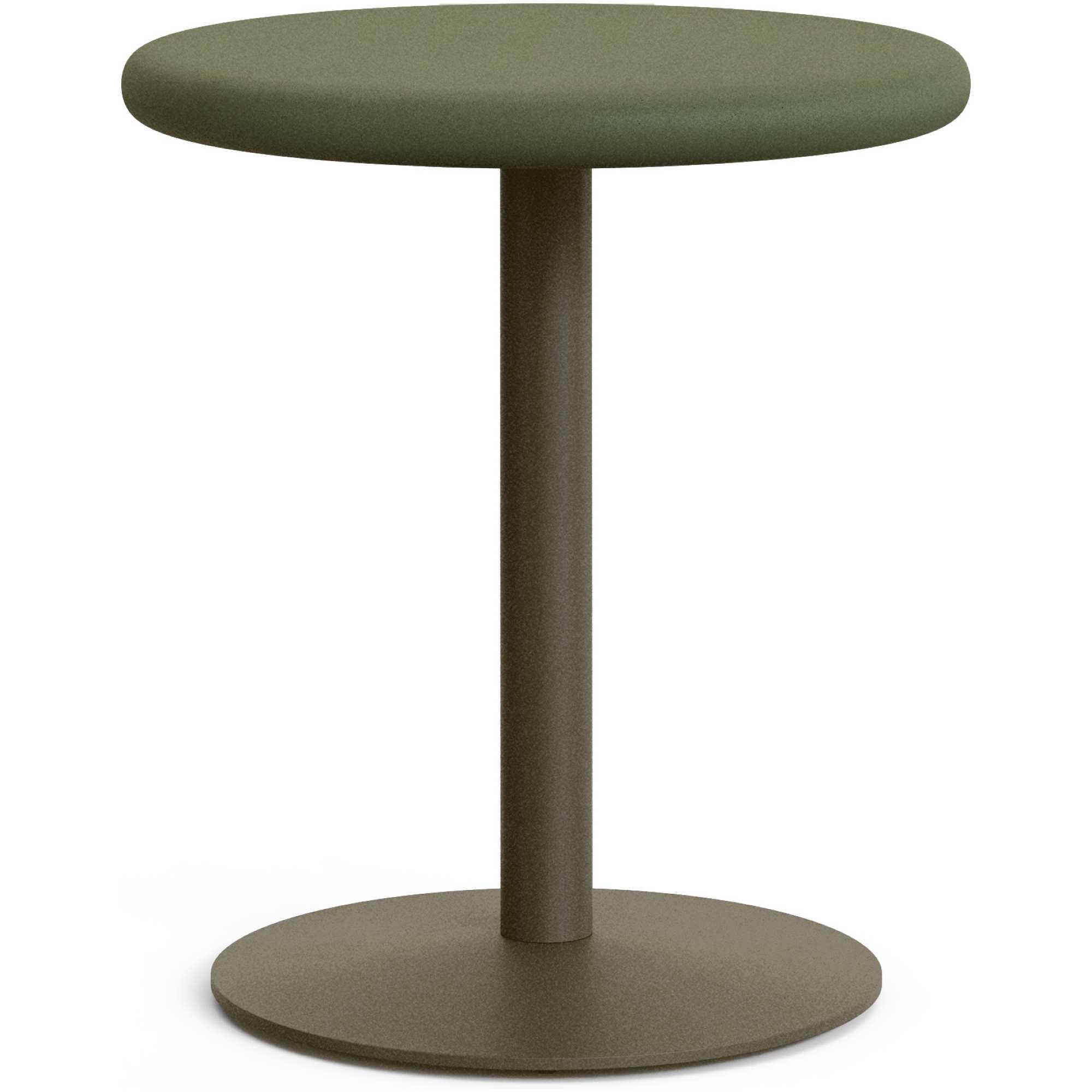 Runder Outdoor-Tisch Esilda mit Tischplatte aus grünem Zement Ø 70 cm und grünem Stahlfuss Ø 55 x 72 cm