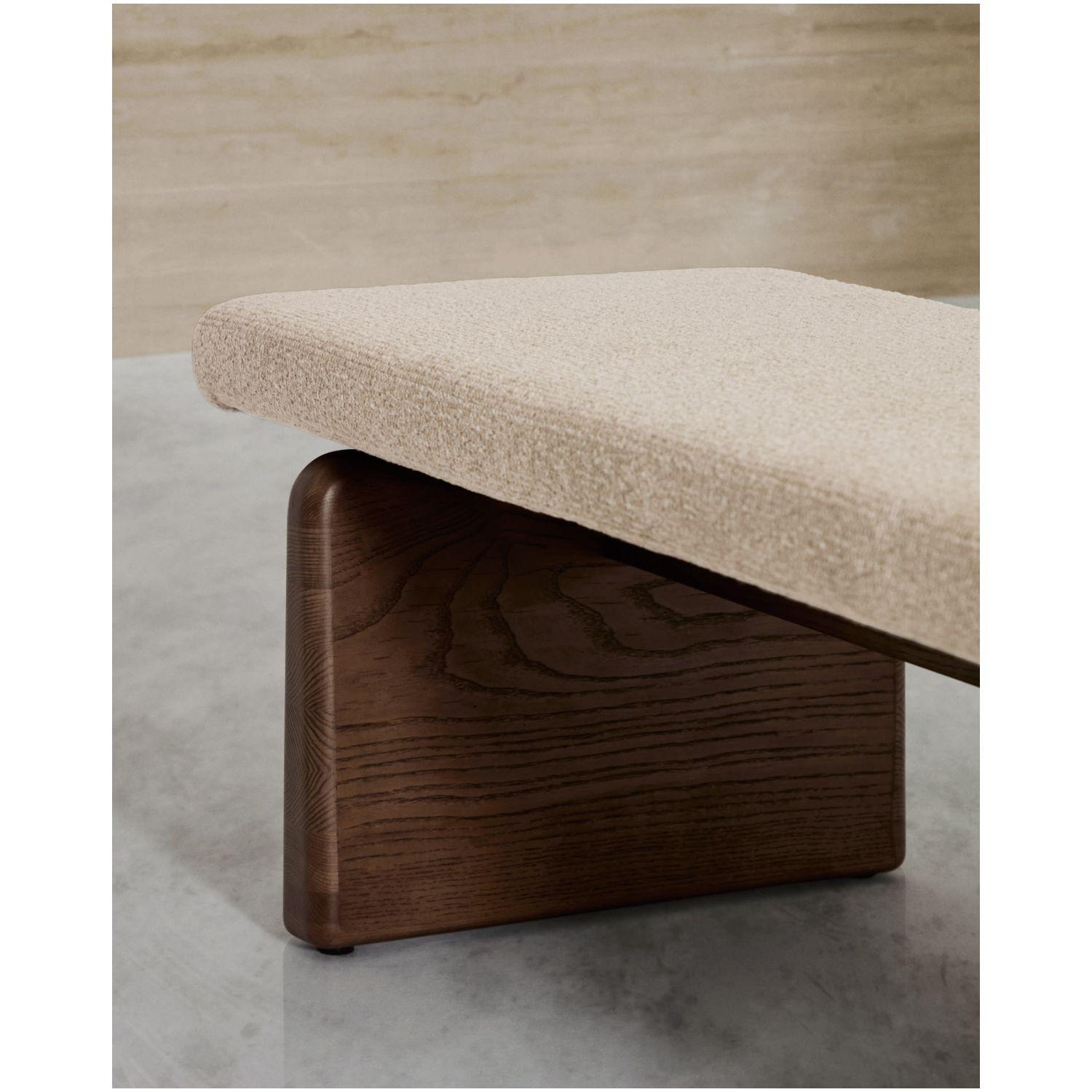 Polsterbank Topaz beiger Chenille und massives Eschenholz mit Walnuss-Finish 150cm FSC 100
