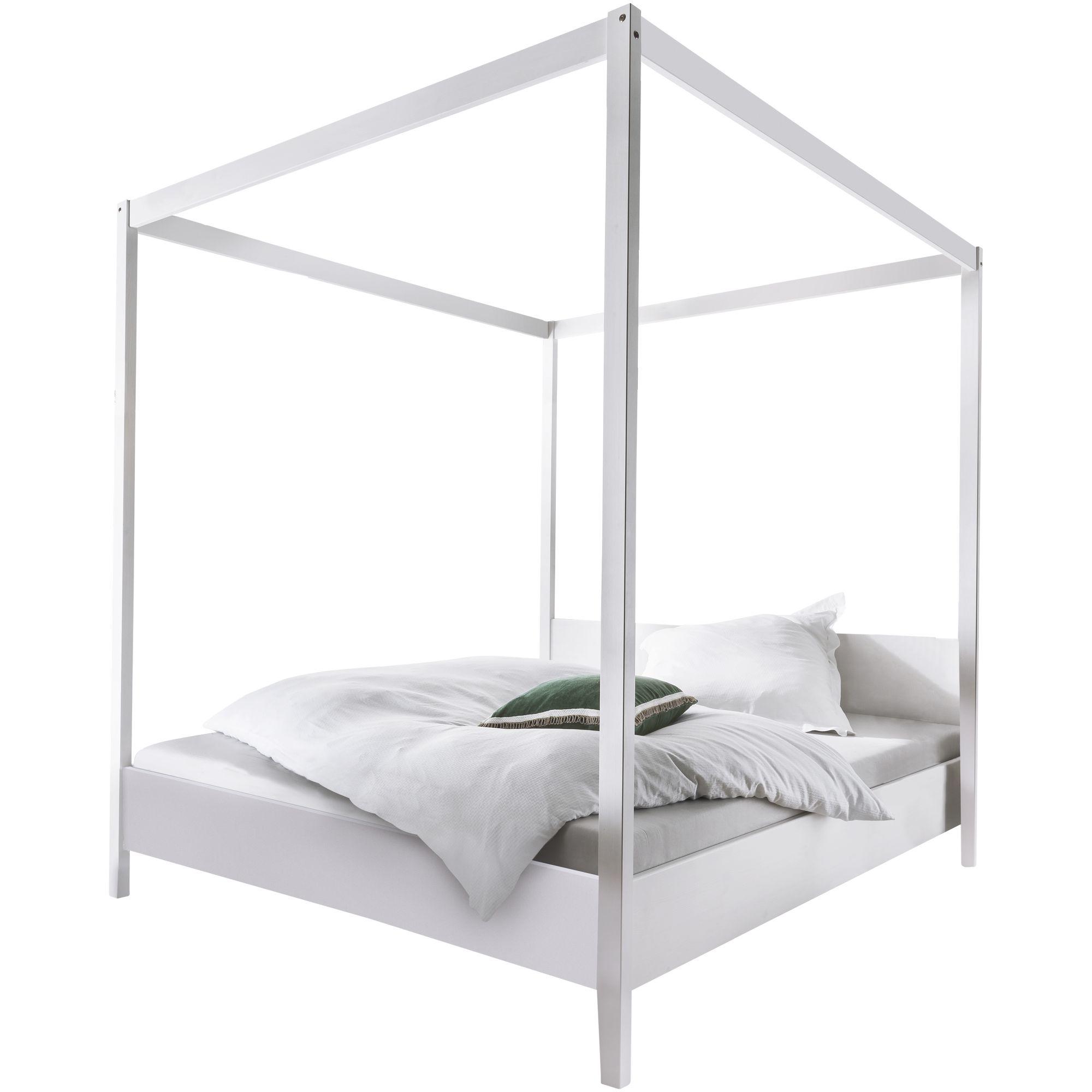 Himmelbett Baldachin Massivholz Jada weiss - Grösse: 140x200