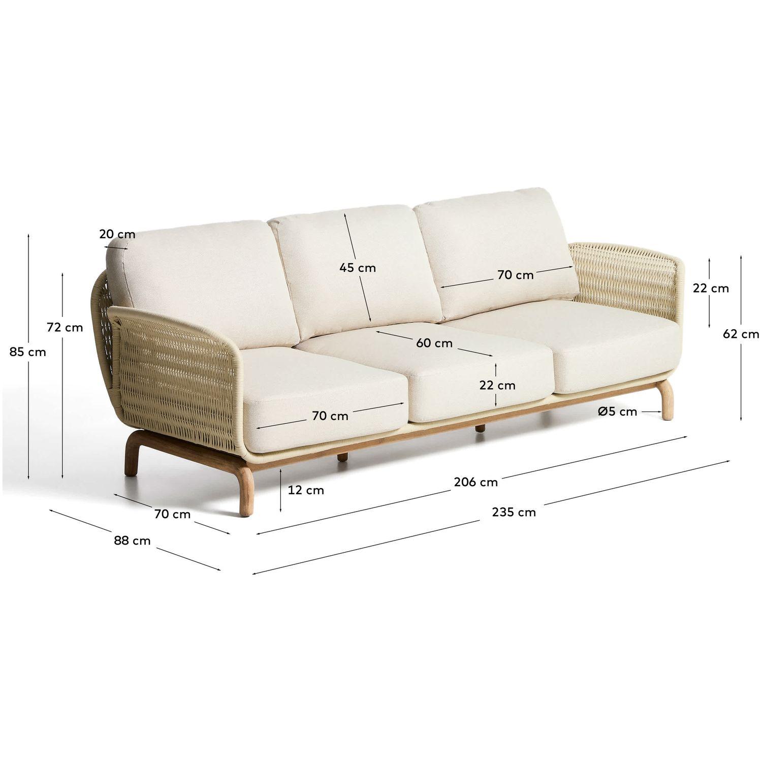Gartensofa 3-Sitzer Alipa Akazienholz massiv Seil ecru 235