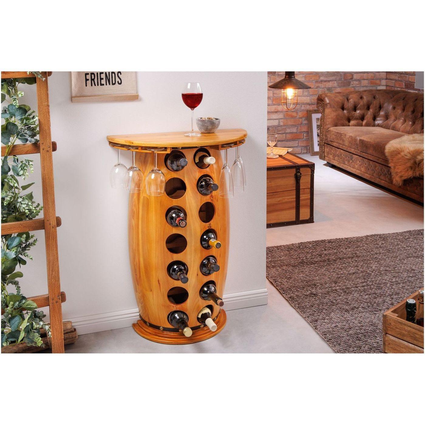 Weinregal Draft halbrund mit Ablage Pinienholz natur
