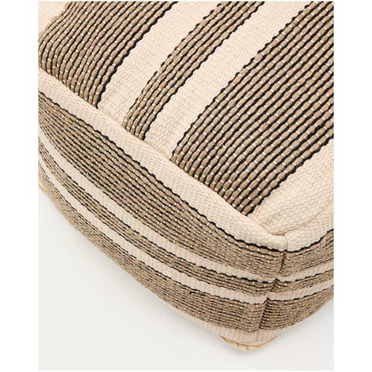 Pouf Hocker Aylin aus Baumwolle Jutestickerei beige 60x60