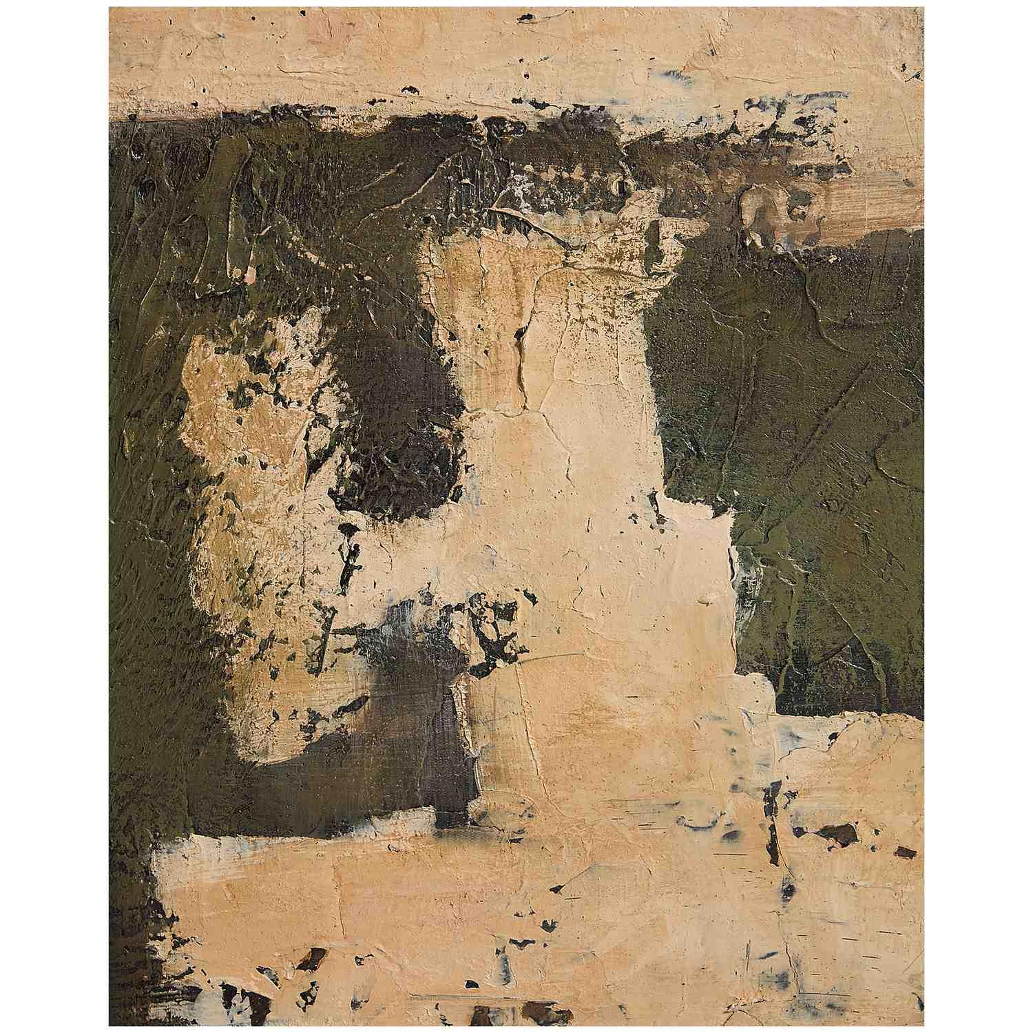 Abstraktes Bild Emeri handgemalt in Oliv- und Beigetönen 120x200