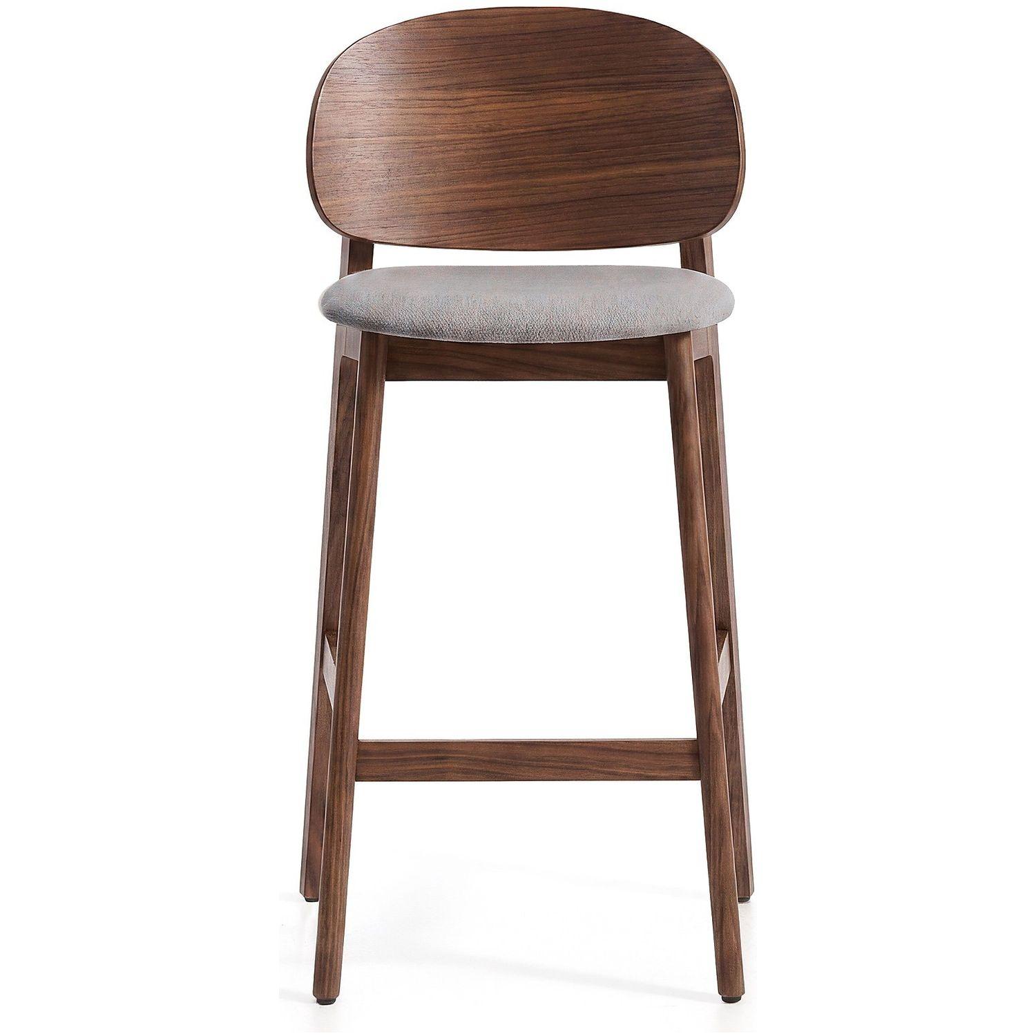 Barhocker Ludara aus Eichenfurnier mit Nussbaumfinish und brauner Chenille 65 cm