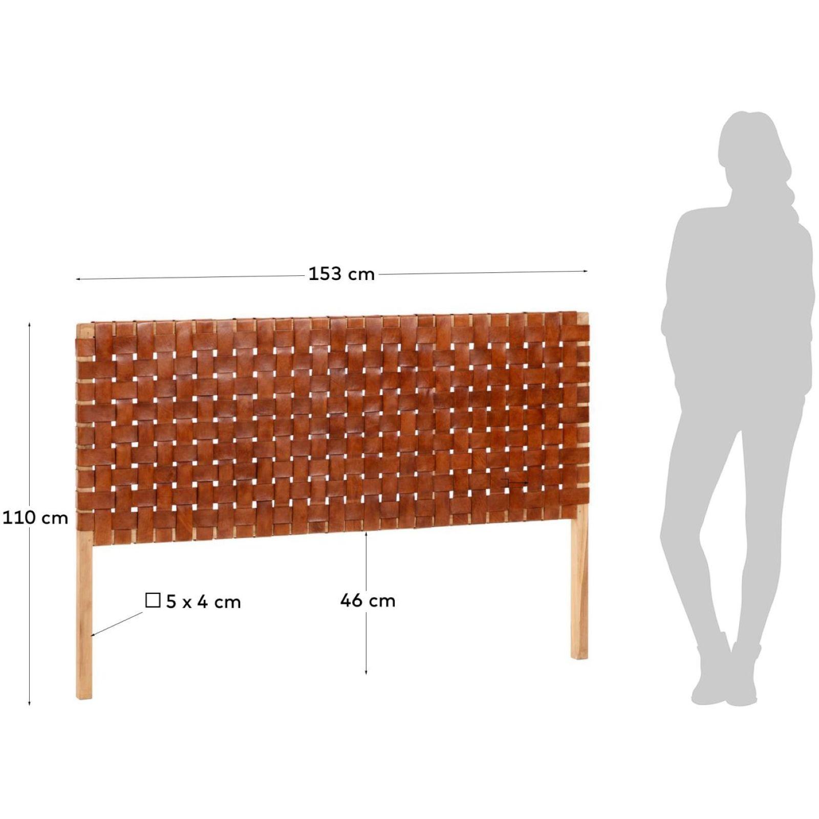 Bettkopfteil Calixta Teakholz Ledergeflecht braun 150