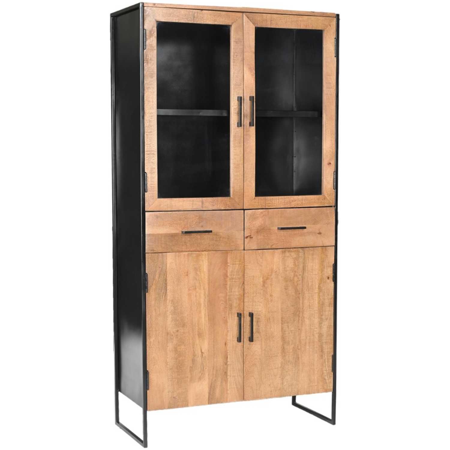 Standvitrine Elena Industrial Mangoholz natur Metall schwarz 90x180