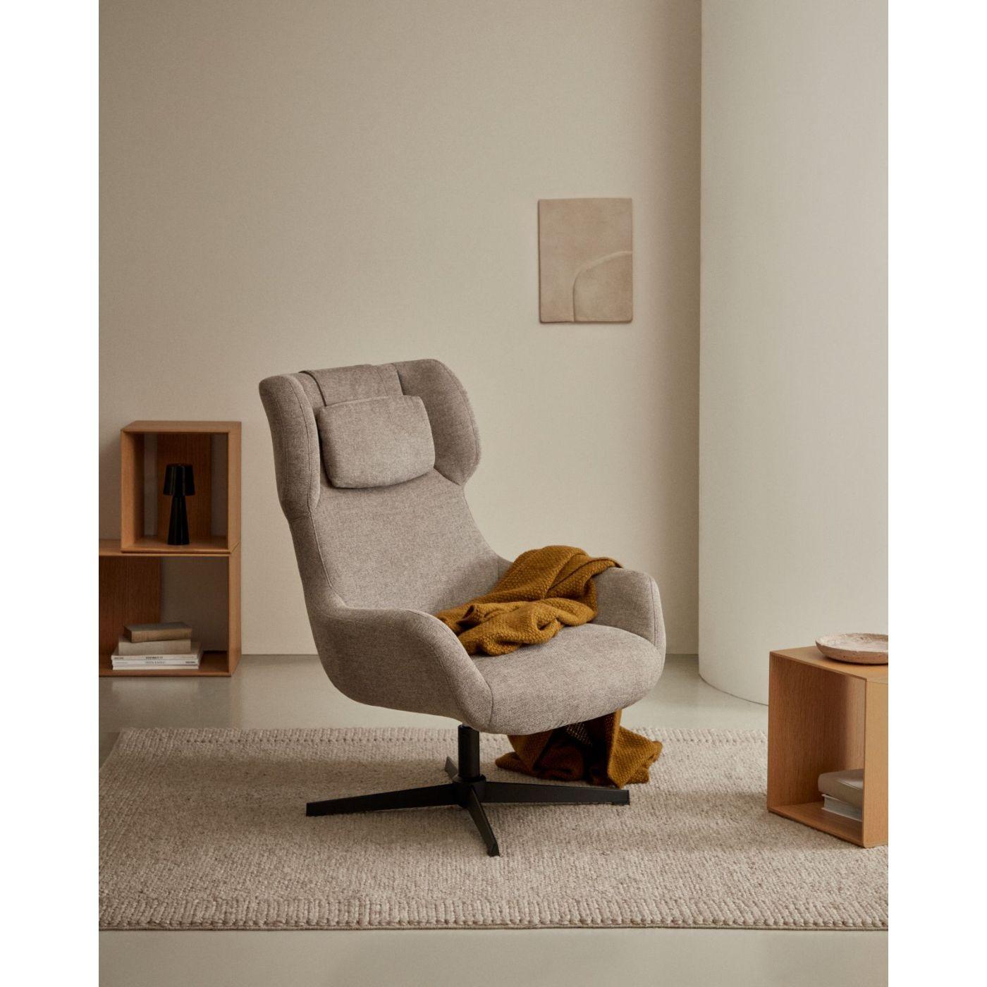 Relaxsessel drehbar Zalina Chenille Stoff hellbraun Stahl schwarz