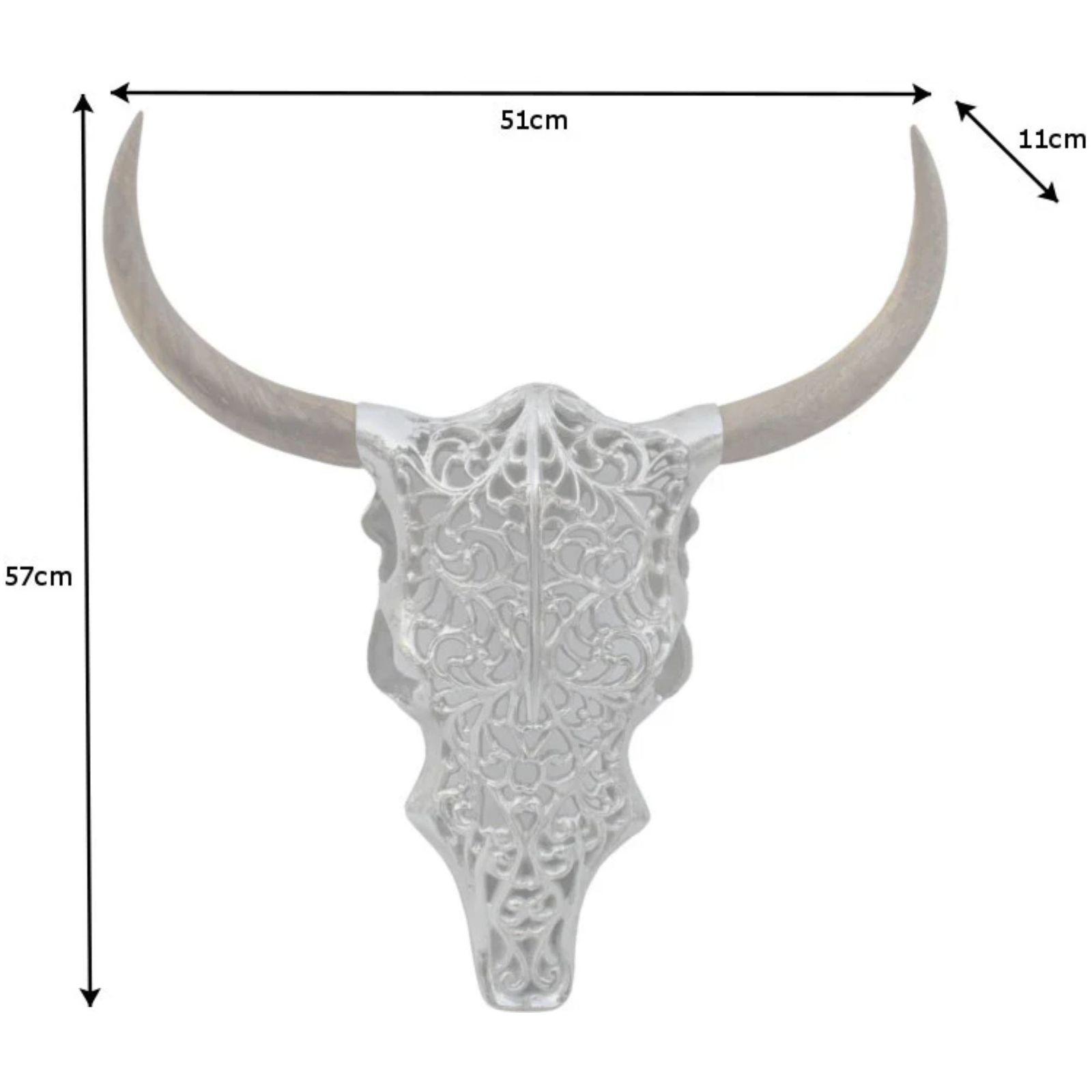 Wanddekoration Exotic Skull 57cm Metall silber Mangoholz