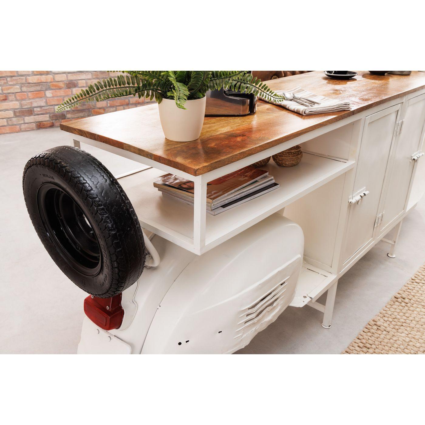 Barschrank Theke Vintage Scooter weiss Mangoholz natur 250