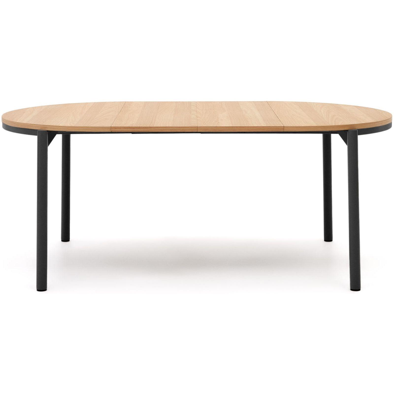 Ausziehtisch rund Montuiri Eichenfurnier natur Stahlbeine schwarz 120-200x120