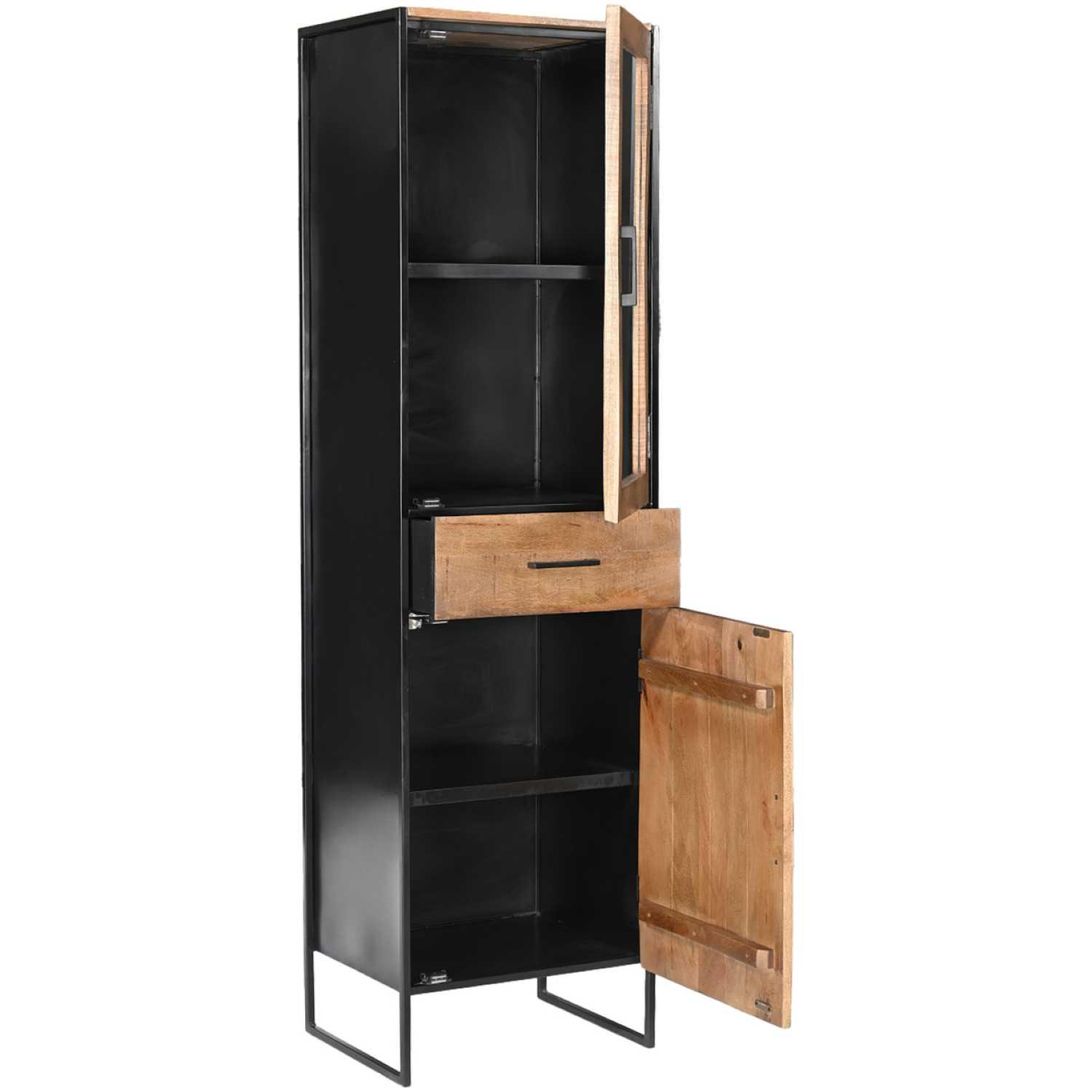 Standvitrine Elena Industrial Mangoholz natur Metall schwarz 50x180