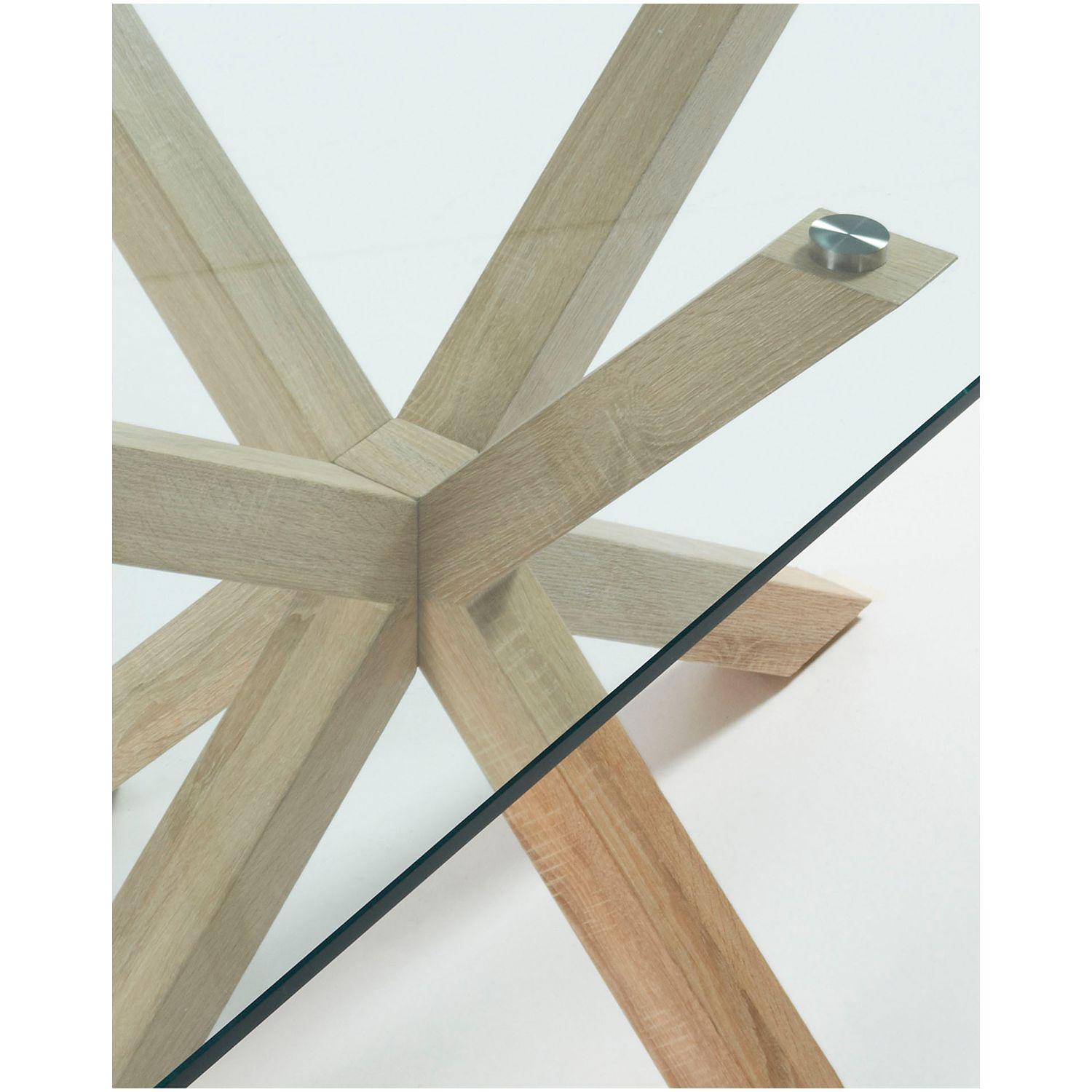 Argo Tisch aus Glas und Stahlbeine in Holzoptik 200 x 100 cm
