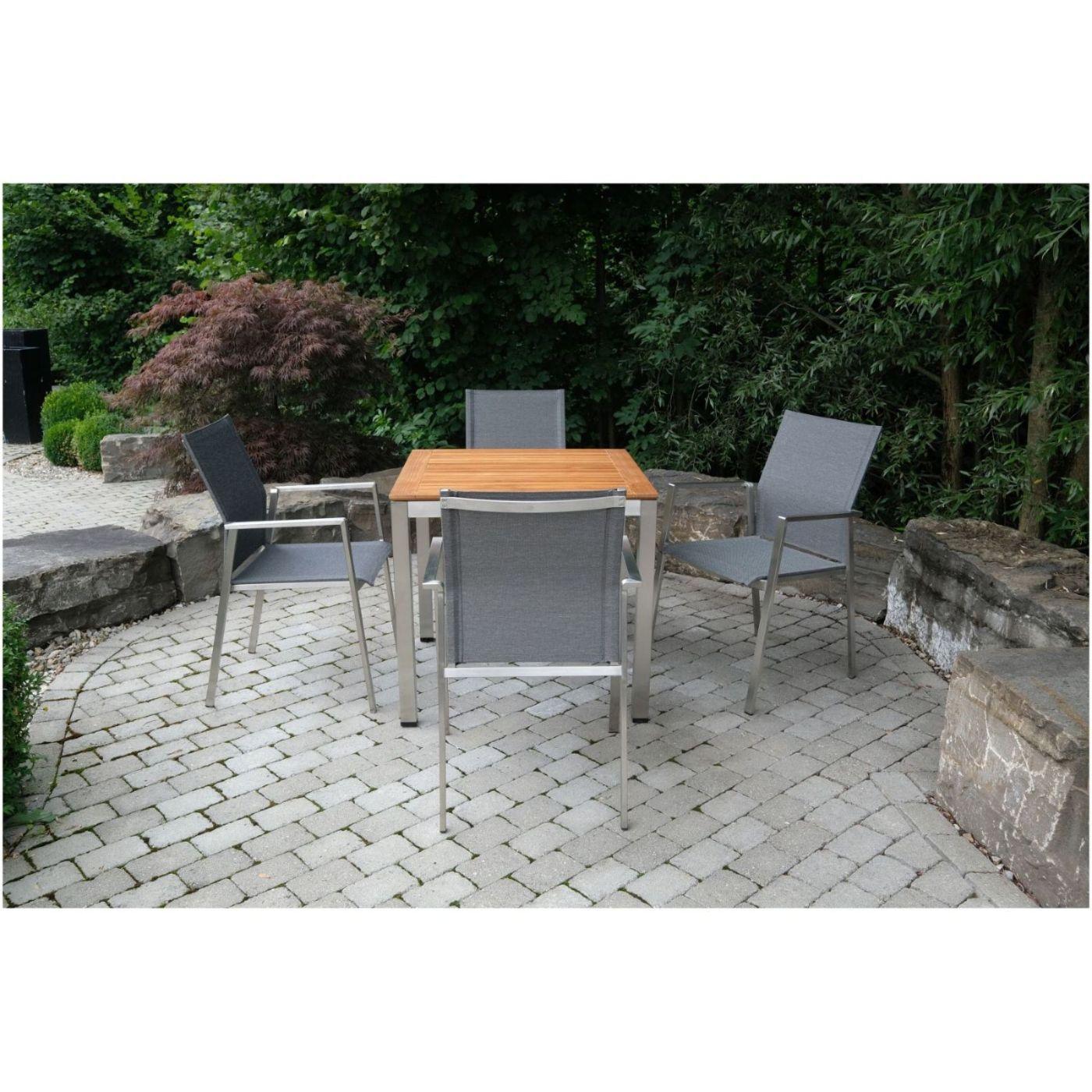 Edelstahl Gartenstuhl mit Armlehne Toro Textilene silber (stapelbar)