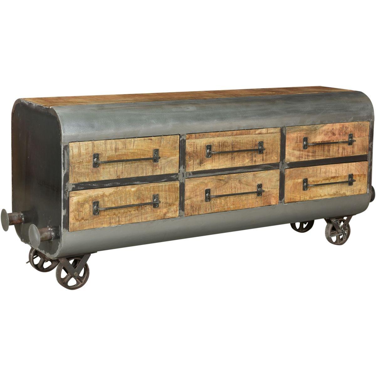 Lowboard Kommode Wagon Vintage Eisen Mangoholz 150