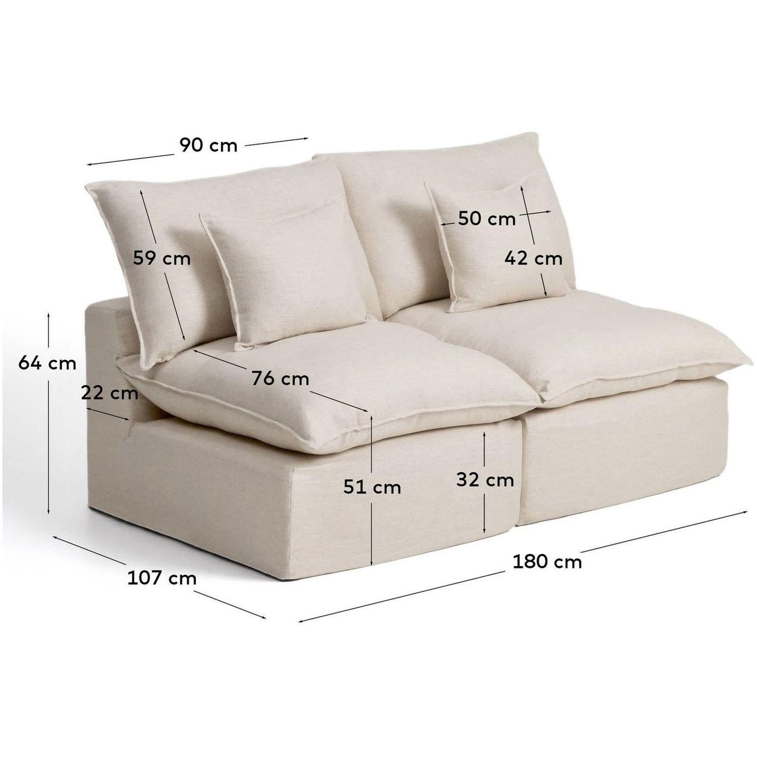 2-Sitzer-Modularsofa Anarela mit abnehmbarem Bezug aus Leinen und Viskose in Beige 180 cm